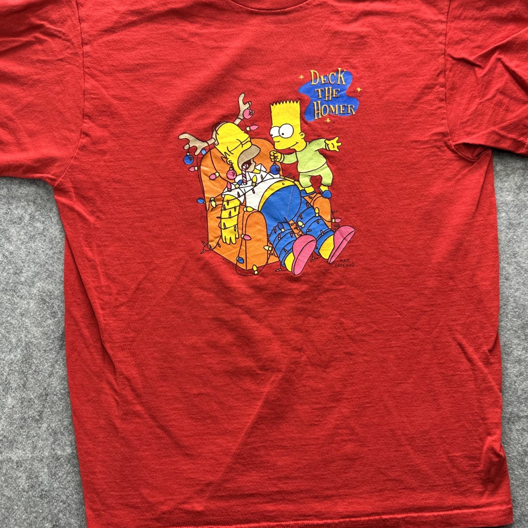 Fruit Of The Loom VINTAGE Simpsons Deck The Homer Shirt Mens Medium Red Christmas Cartoon 90s Size US M / EU 48-50 / 2 - 3 Thumbnail