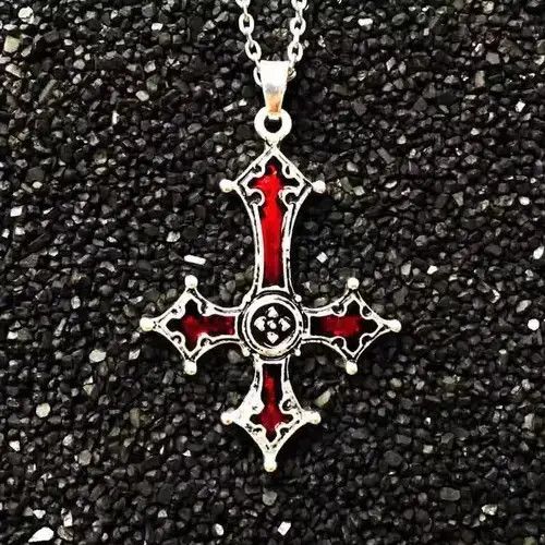 Other Chrome Red Silver Cross Goth God Pendant Necklace Star Demon Size ONE SIZE - 4 Thumbnail