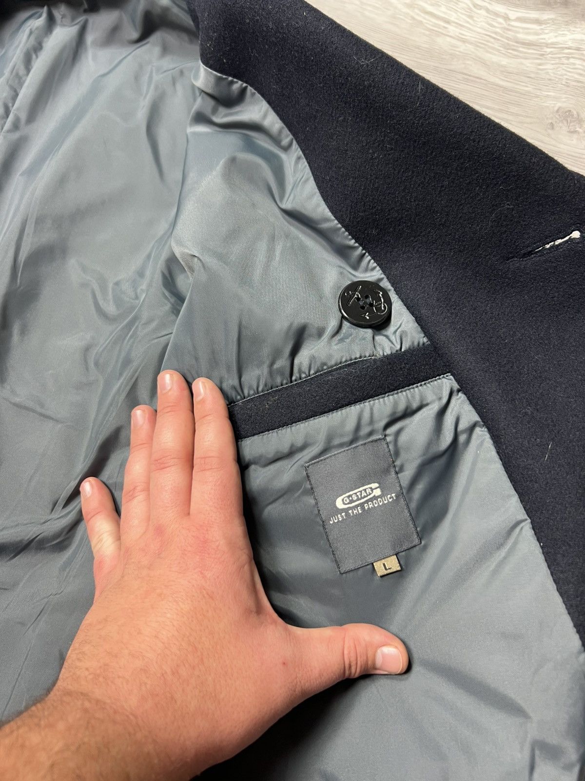 G-Star Rare G-Star RAW Wool Double Breasted Pea Coat Anchor Buttons Size US L / EU 52-54 / 3 - 15 Thumbnail