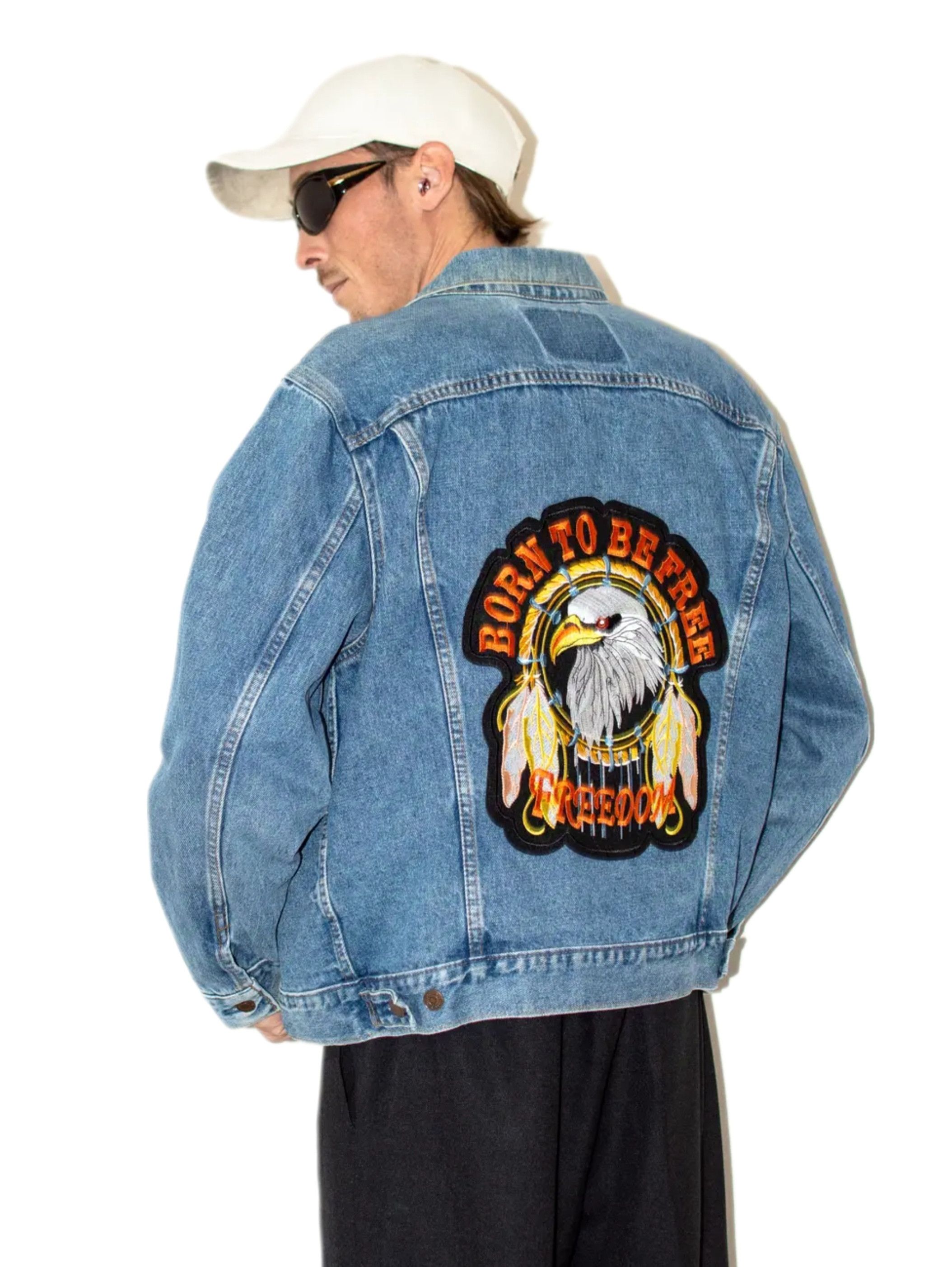 Levi's × Vintage Vintage Levis Born to ride patched denim bomber jacket Size US L / EU 52-54 / 3 - 1 Thumbnail