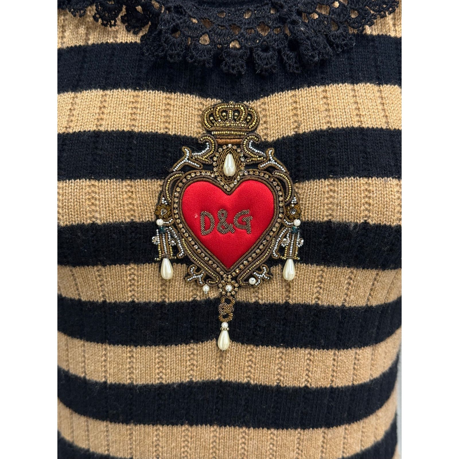 Dolce & Gabbana 2020s Dolce & Gabbana wool & cashmere heart stripe knit Size M / US 6-8 / IT 42-44 - 5 Thumbnail