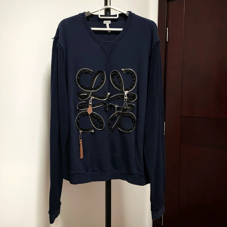 Loewe Loewe Blue Knit Sweatshirt with Leather Accents - dmc Size US XL / EU 56 / 4 - 1 Thumbnail
