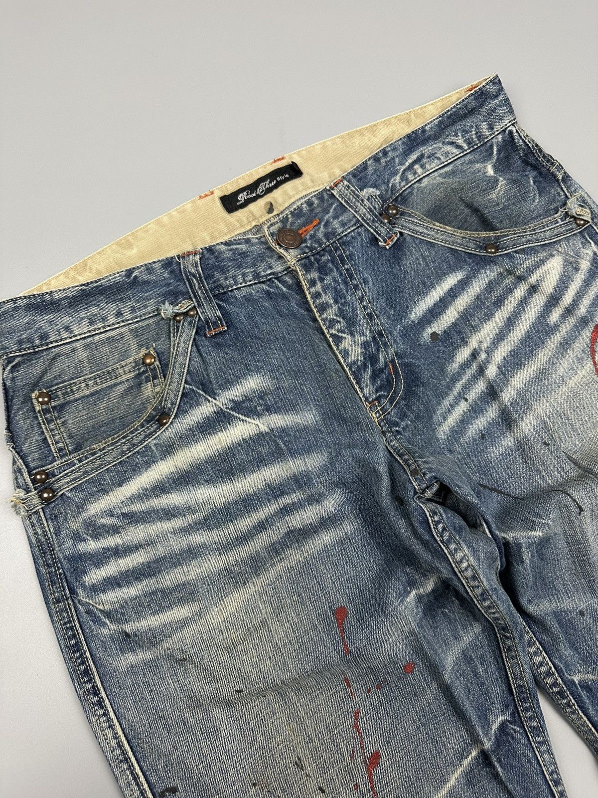 If Six Was Nine × Le Grande Bleu (L.G.B.) 🔥Sick Nice🔥 Root Three Style Whiskered Painted Flared Denim Size US 34 / EU 50 - 8 Thumbnail