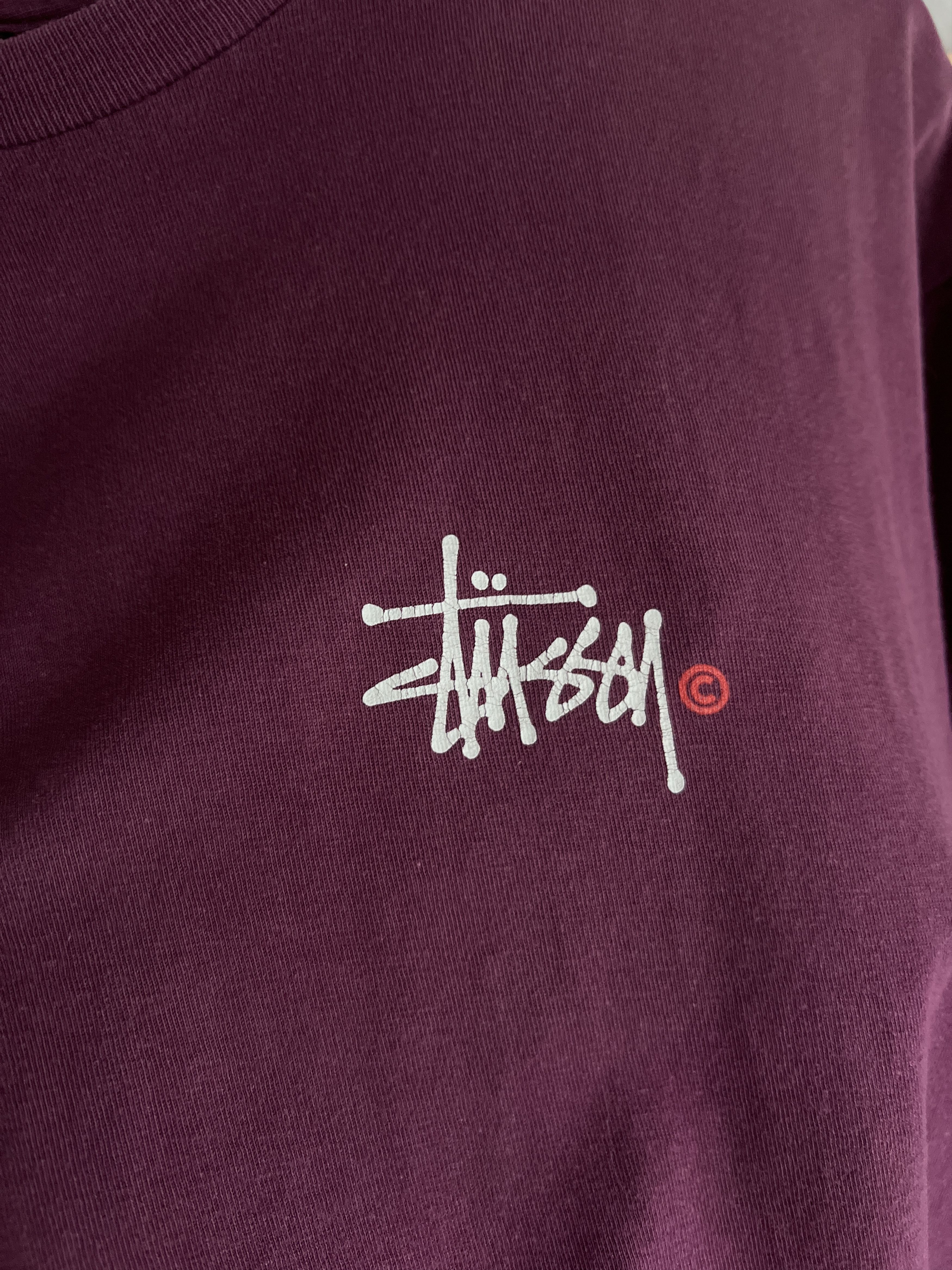 Stussy Crazy Stussy sunfaded burgundy vintage big back logo t shirt Size US L / EU 52-54 / 3 - 18 Thumbnail