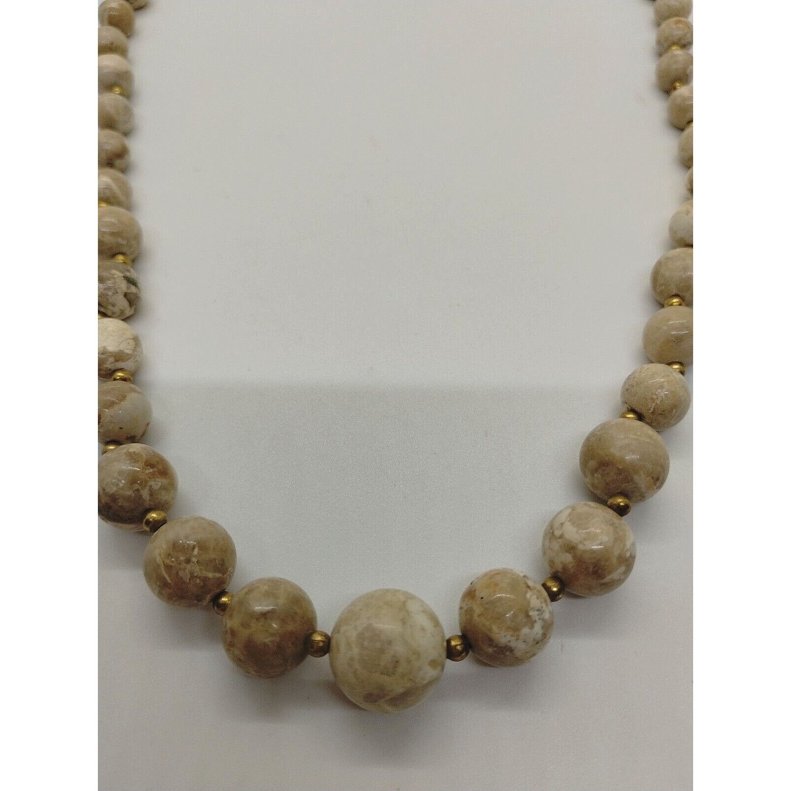 Vintage Stone Bead Necklace - Gold Tone Beads - 24-inches Size ONE SIZE - 2 Thumbnail