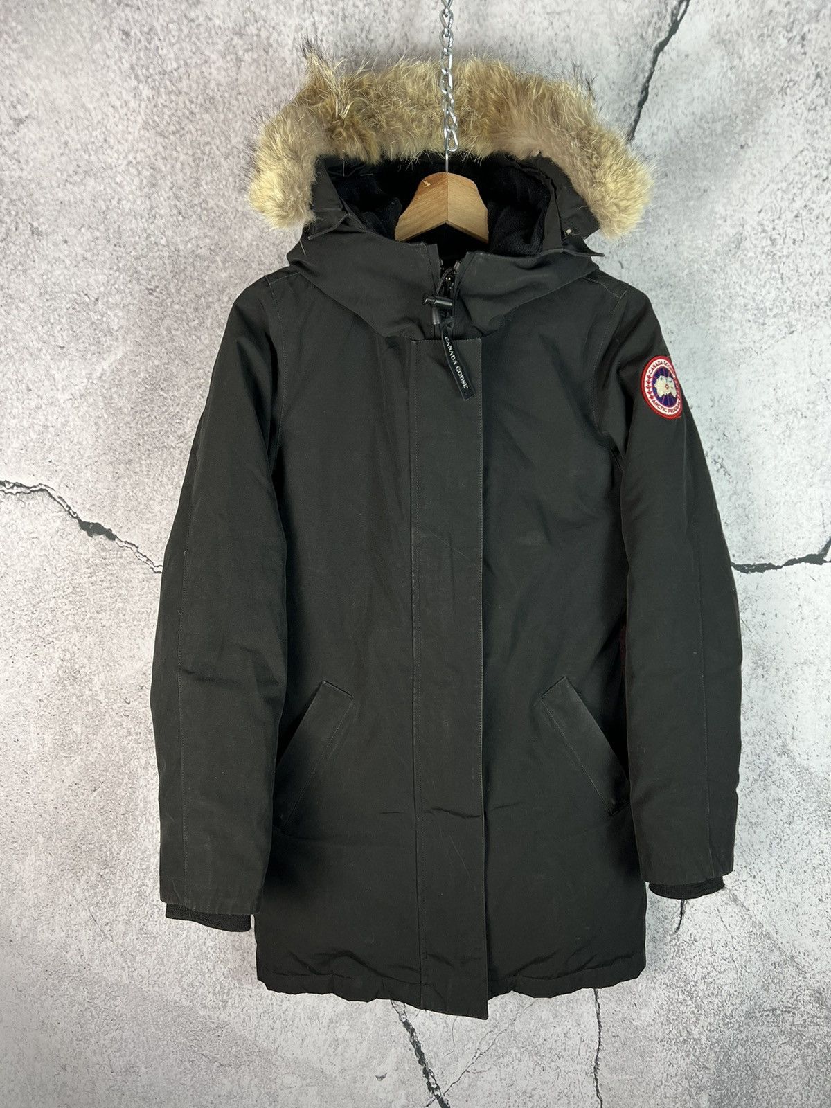 image of Canada Goose Victoria Parka Down Jacket W/ Coyote Fur in Navy, Women's (Size XS)