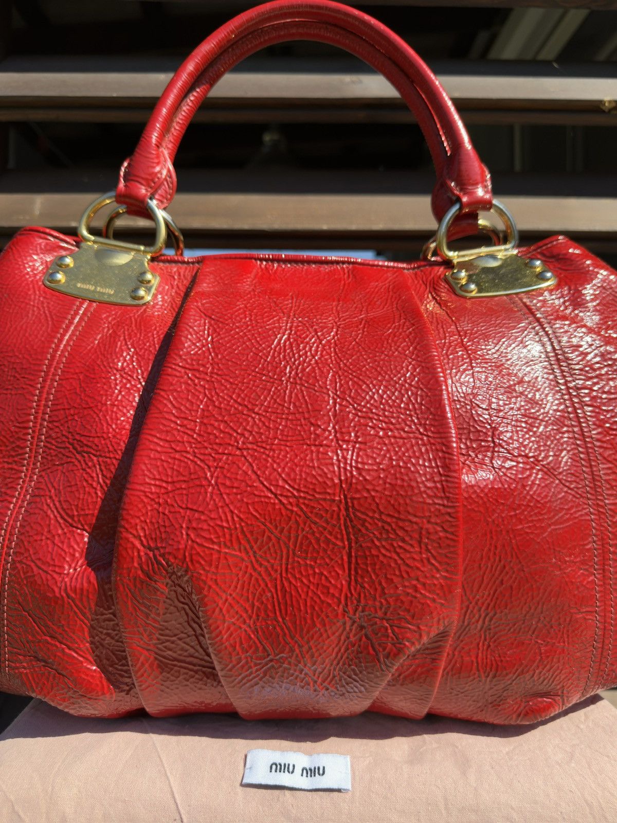 Miu Miu Miu Miu Crinkle Patent Leather Tote Rosso Red Hand Bag Size ONE SIZE - 9 Thumbnail