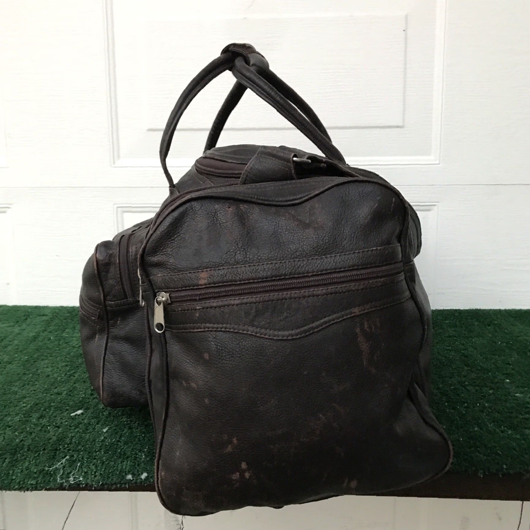 Vintage VINTAGE CCB Crafts of Brazil Leather Duffle Bag XL Travel Weekender Luggage - Brown, Dark, Unisex Adult, 23" L x 13" H x 11" W, Leather, Duffel Size ONE SIZE - 7 Thumbnail
