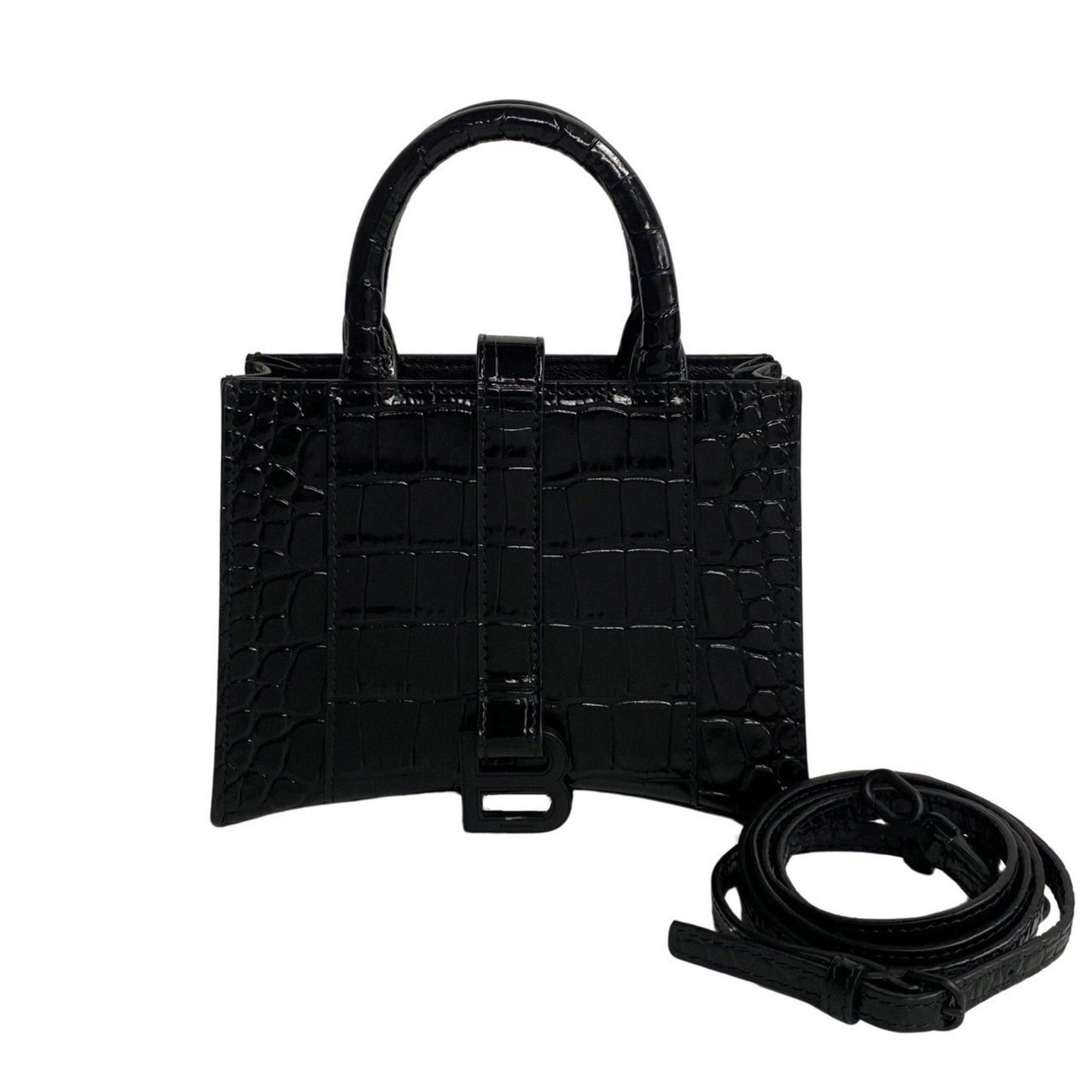 image of Balenciaga Hourglass Xs, Metal Fittings, Leather, 2Way, Handbag, Shoulder Bag, Black, 20071, Women'