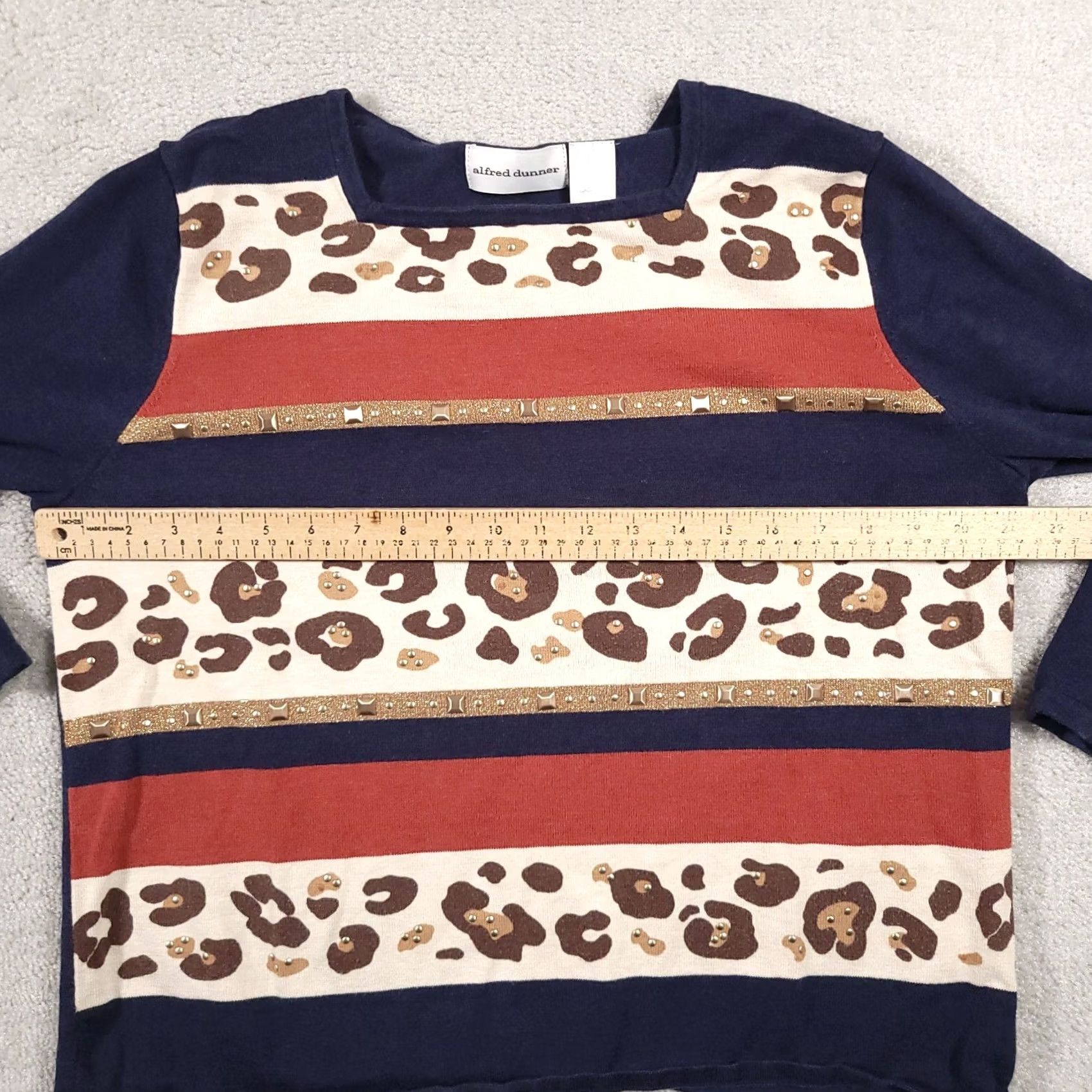 Vintage Alfred Dunner Shirt Women's Large 3/4 Sleeve Square Neck Animal Print Studded Size L / US 10 / IT 46 - 5 Thumbnail