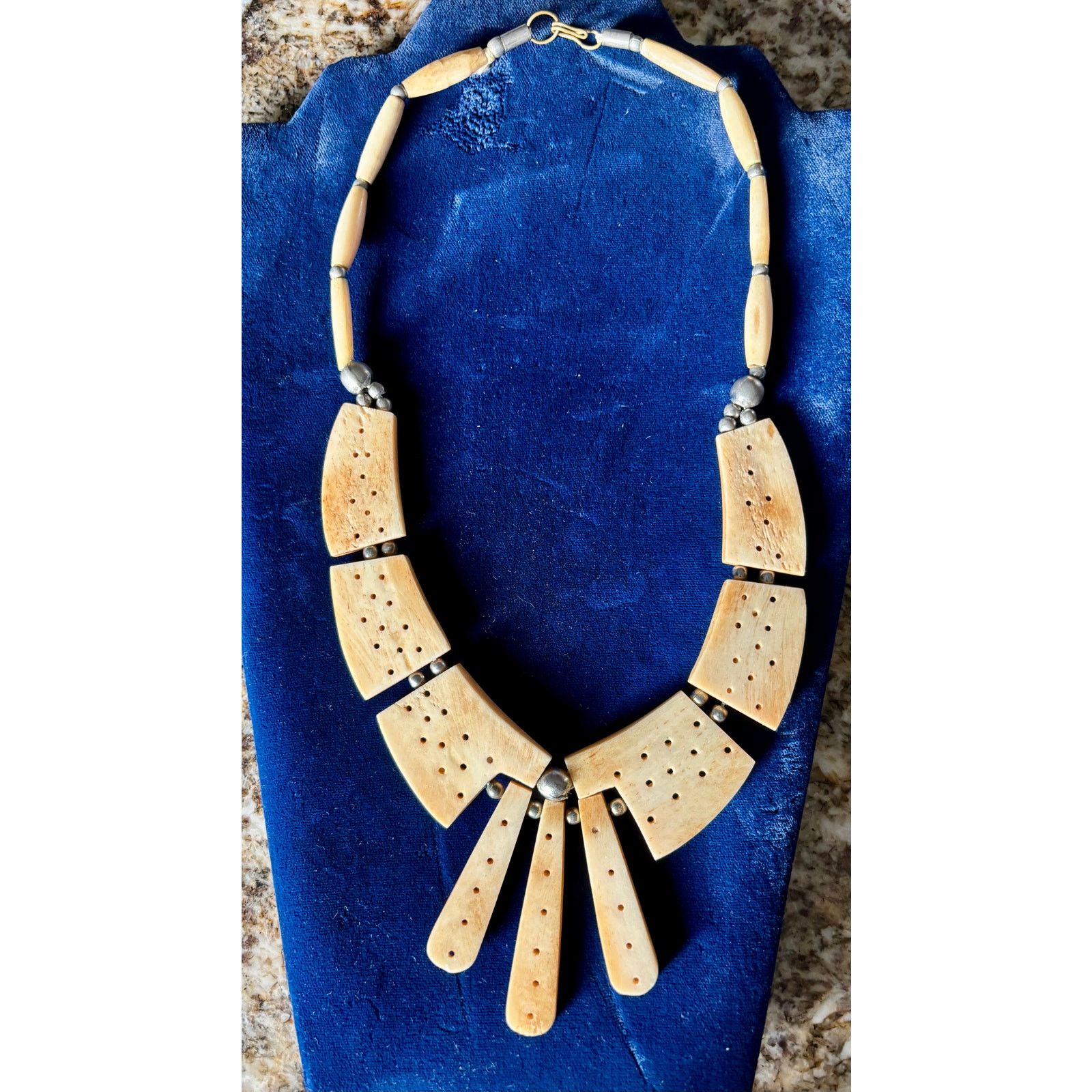 Vintage Vintage Tan Hand Carved Camel Bone Statement Tribal Necklace Size ONE SIZE - 1 Thumbnail