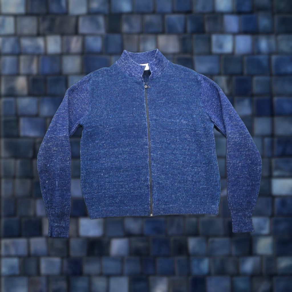 Vintage Vintage Kandel Zip Up Ribbed Knit Blue Cardigan Sweater L 1980s Rockabilly Mens Womens Boys Girls Size US L / EU 52-54 / 3 - 1 Thumbnail