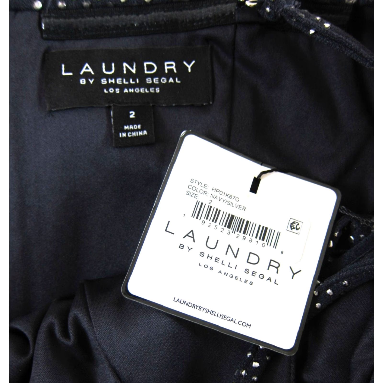 Laundry by Shelli Segal NWT Laundry by Shelli Segal Dress Gown Long Silver Stud Stretch High Slit Dark Blue Size XS / US 0-2 / IT 36-38 - 3 Thumbnail