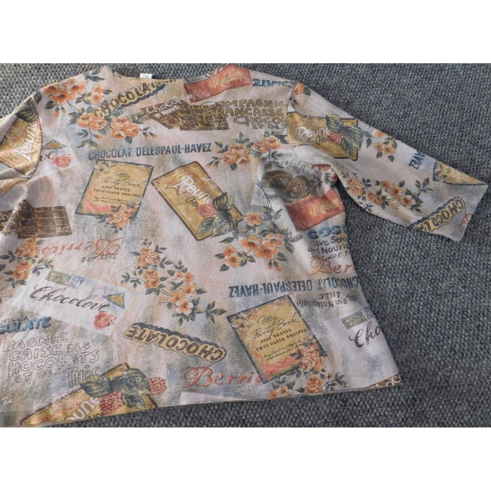 Lee Lee Women's Blouse 2X Plus Beige Crew Neck Pullover Top Long Sleeve Flower Print Casual Size XXL / US 16-18 / IT 52-54 - 7 Thumbnail