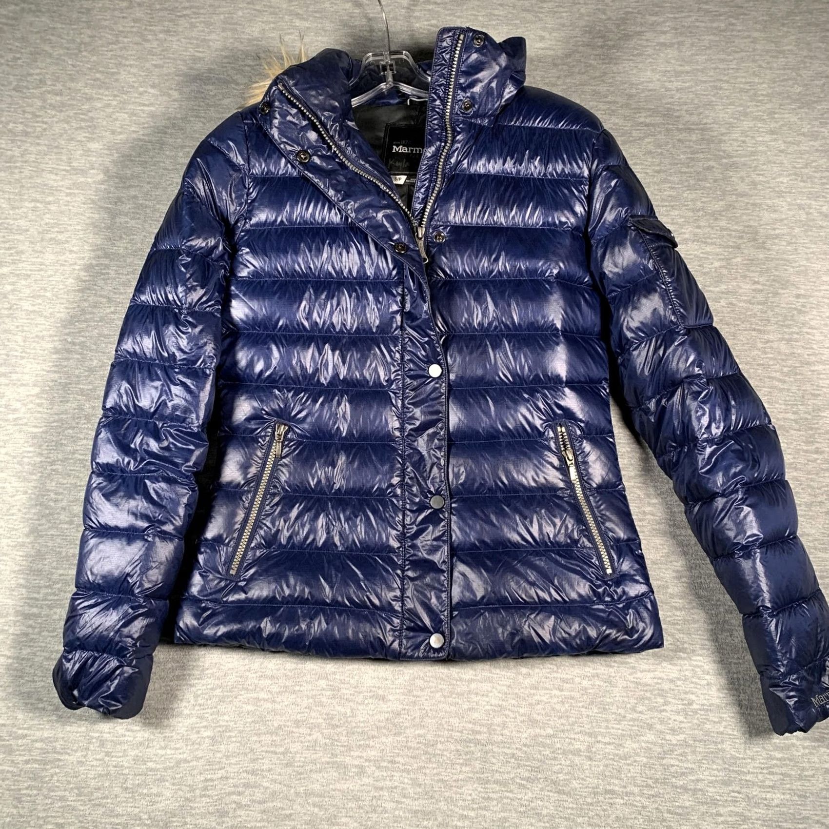Marmot Marmot Jacket Womens Small Blue Hooded Down Puffer Quilted Nylon Fur Trim Size S / US 4 / IT 40 - 2 Thumbnail