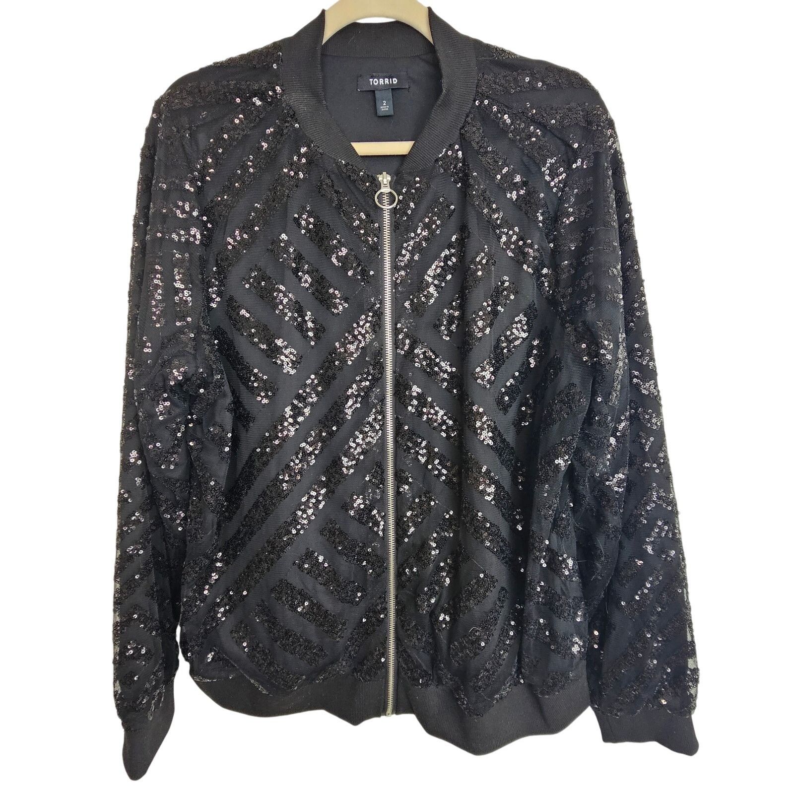 Corridor Torrid Jacket Women 1X Black Mesh Sequin Bomber Jacket Size XL / US 12-14 / IT 48-50 - 1 Thumbnail