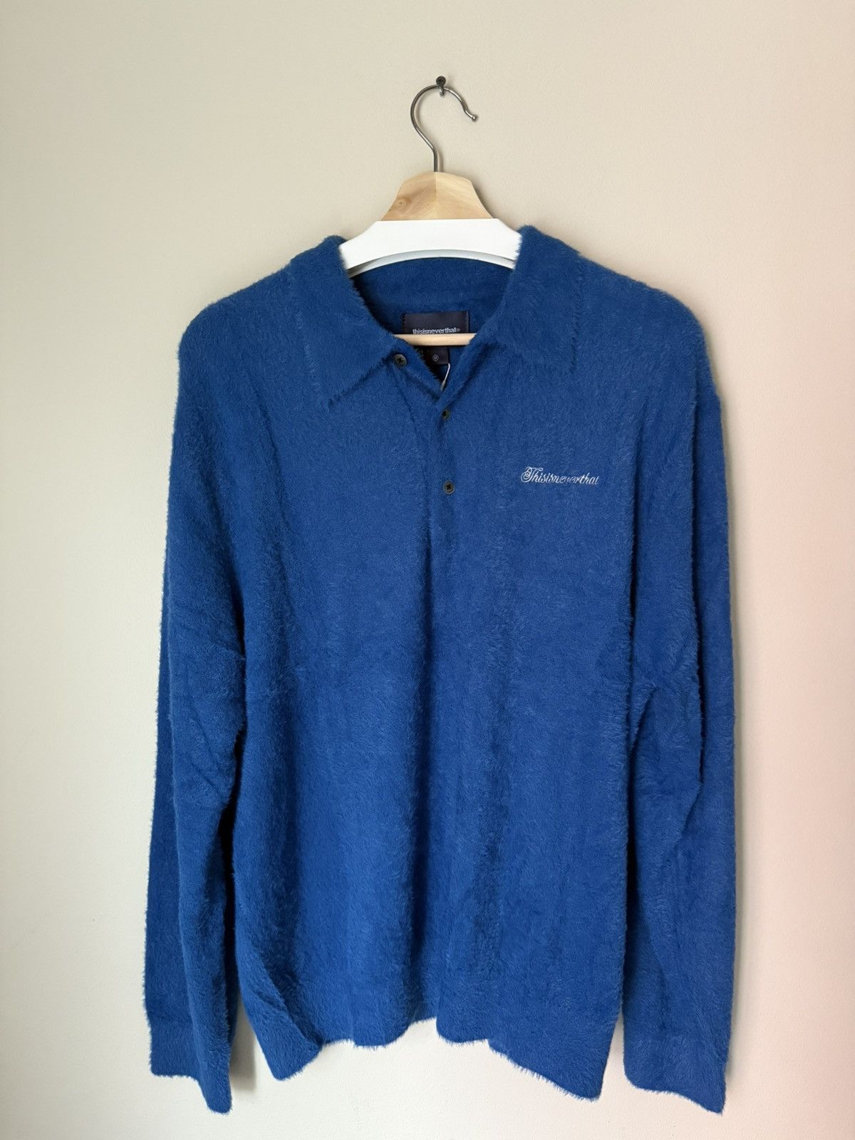 thisisneverthat Thisisneverthat Script Shaggy Knit Polo. Blue. Sweater Size US M / EU 48-50 / 2 - 6 Thumbnail
