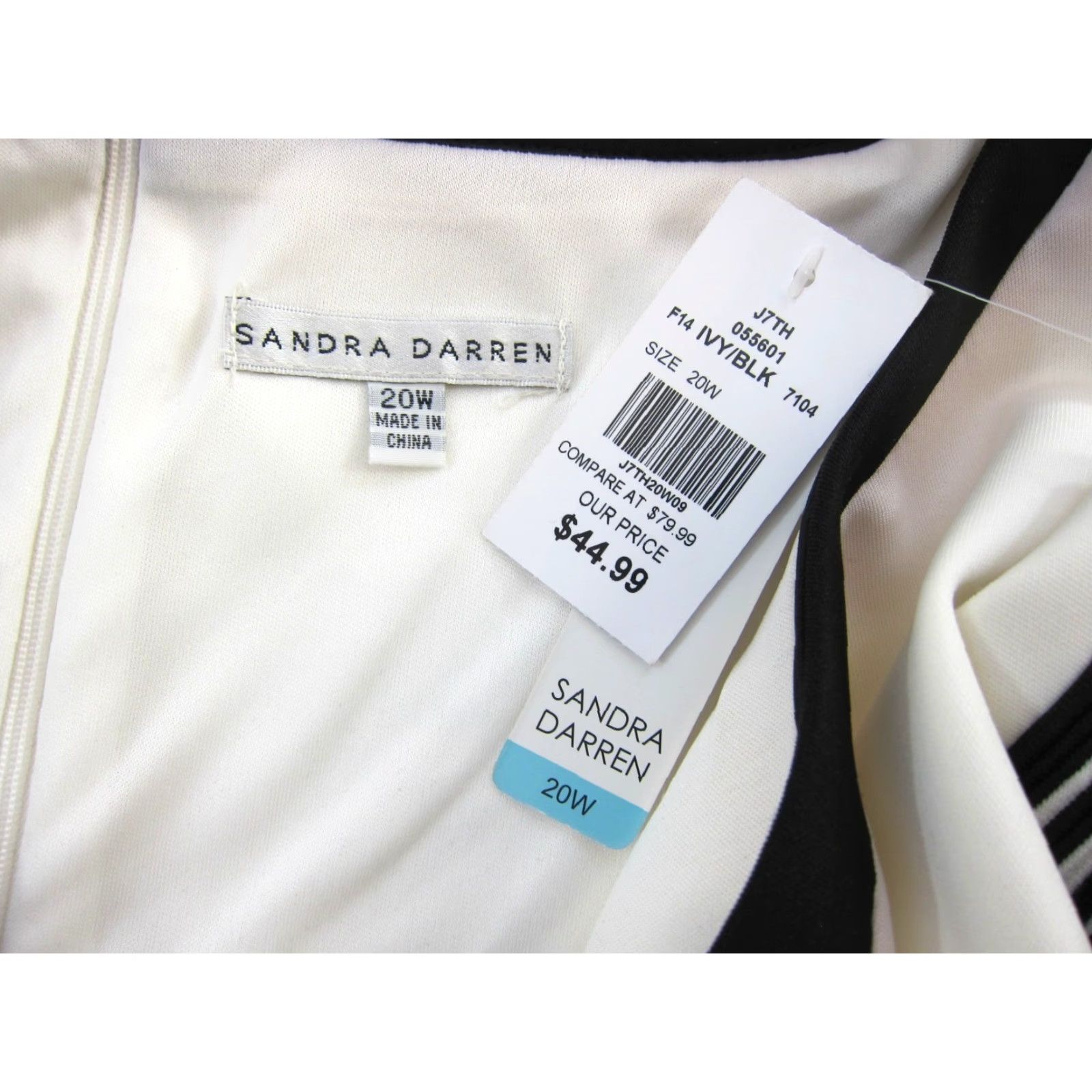 Vintage Sandra Darren NWT Ivory Black Stripe Sleeveless Stretch Tunic Shift Dress 20W Size 3XL / US 20-22 - 4 Thumbnail