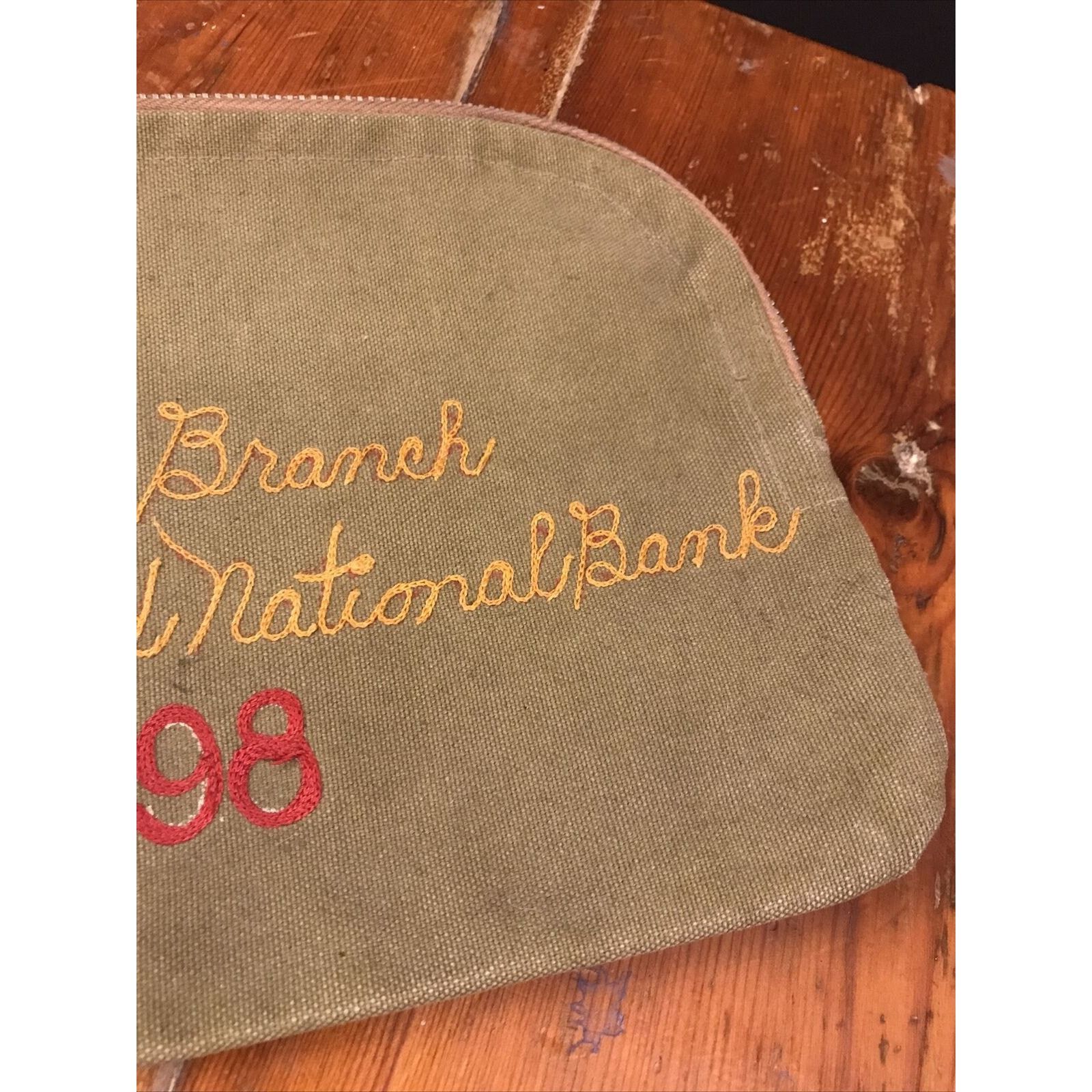 The Unbranded Brand Canvas 1930s Zipper Bank Bag Chain Stitch Leather Talon Zip Size ONE SIZE - 5 Thumbnail