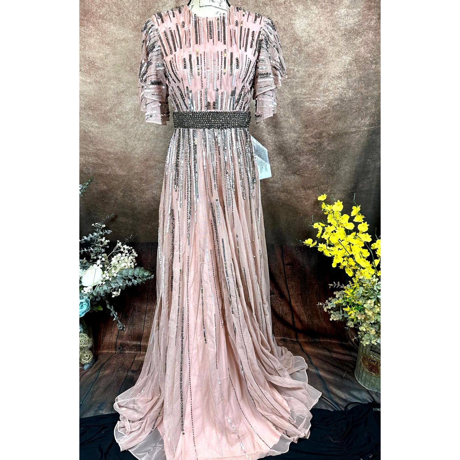 Other Mac Duggal Embellished Layered Sleeve Gown Vintage Rose 4 Size S / US 4 / IT 40 - 6 Thumbnail