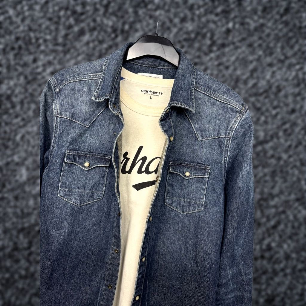 Allsaints AllSaints Murph Denim Shirt Mens M Blue Cotton Button-Up Long Sleeve Collared Snap Vintage No Size US M / EU 48-50 / 2 - 1 Thumbnail