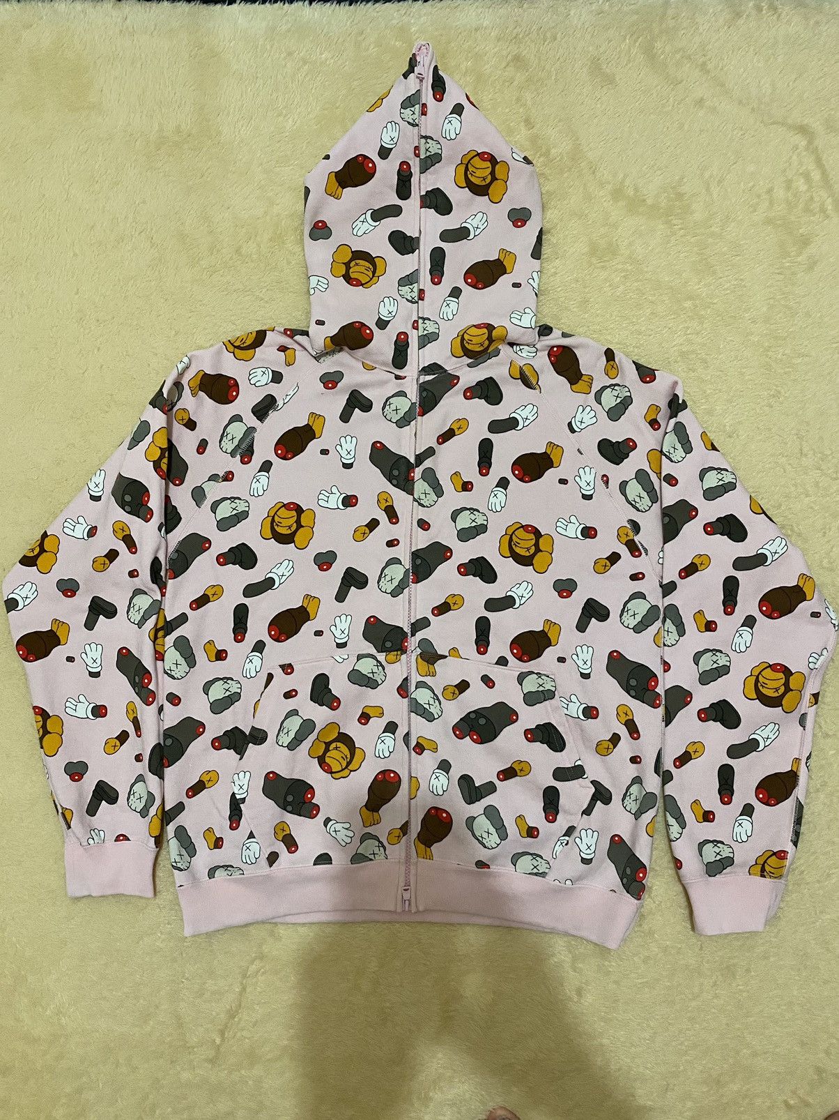 image of Bape x Kaws Dissected Baby Milo Full Zip Hoodie in Pink, Men's (Size Medium)