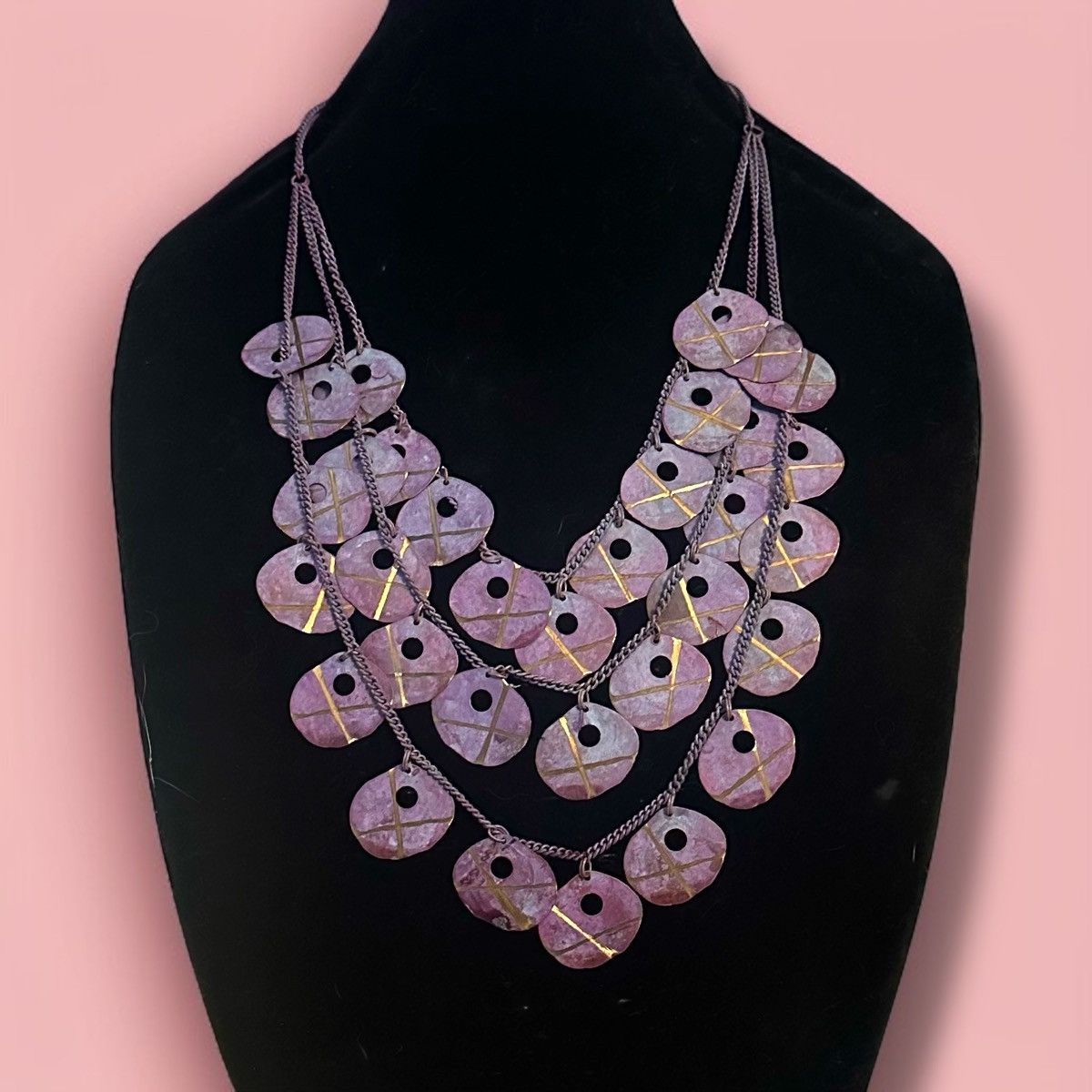 Vintage Vintage multi chain layered purple dangle discs necklace Size ONE SIZE - 1 Thumbnail