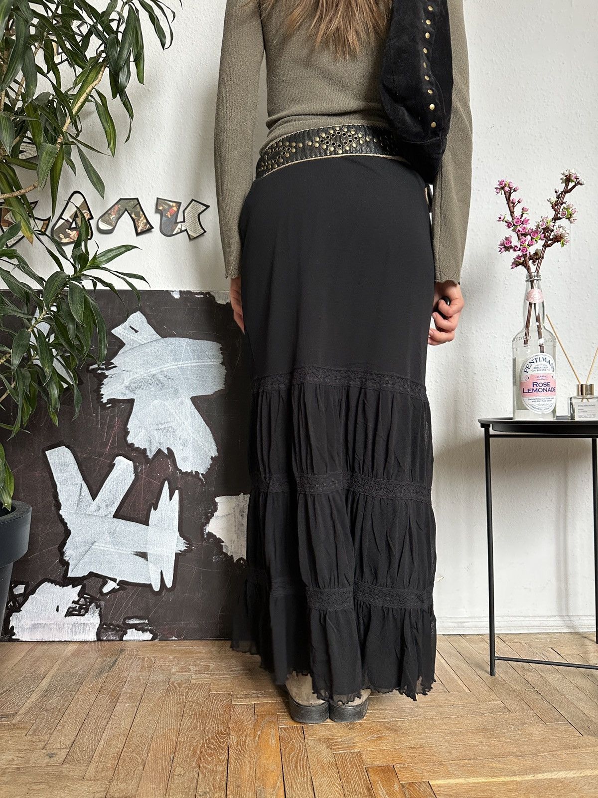 Japanese Brand Ruched Ruffle Lace Mesh Layered Whimsical Gothic Skirt Size 32" / US 10 / IT 46 - 6 Thumbnail