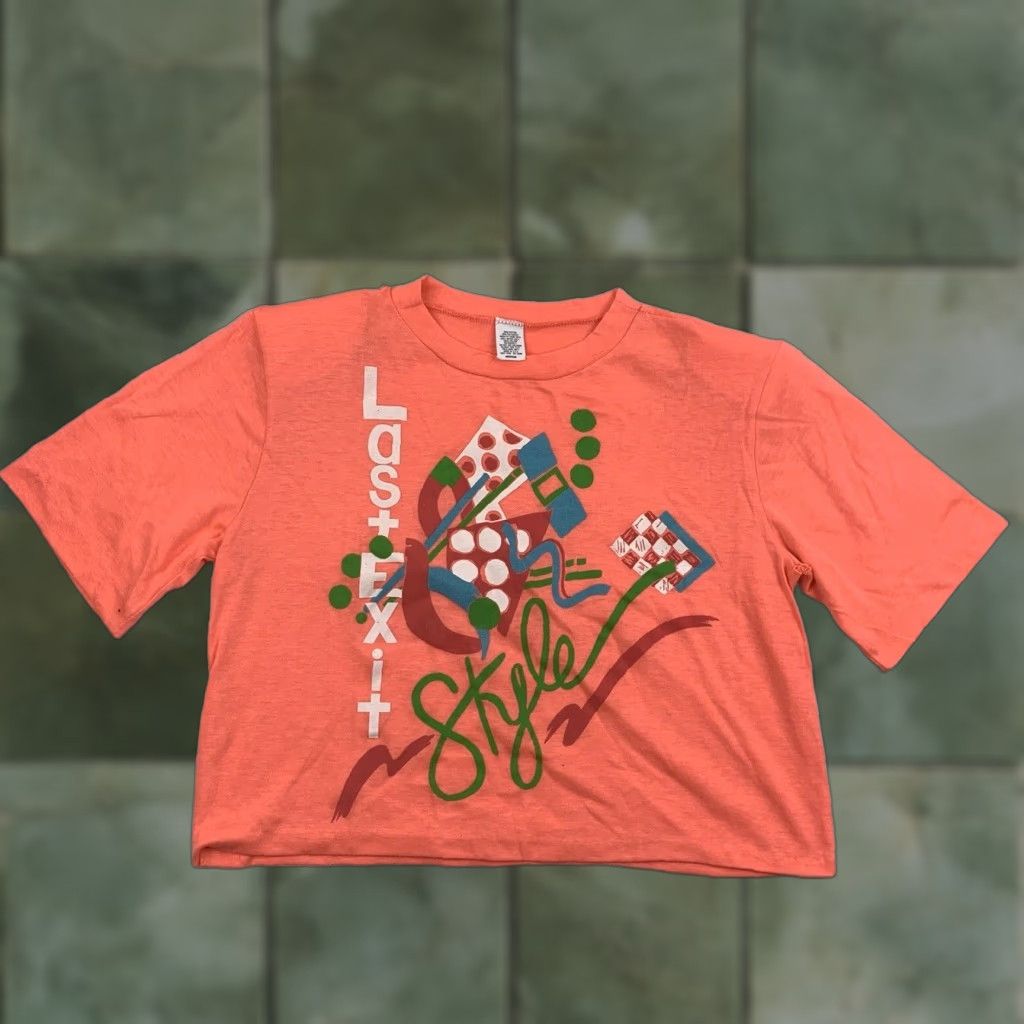 Vintage VINTAGE Last Exit Style Cropped Shirt Womens M Pink T-Shirt 1980s Graphic 80s 90s American Womens Cropped Shirt Size M / US 6-8 / IT 42-44 - 1 Thumbnail