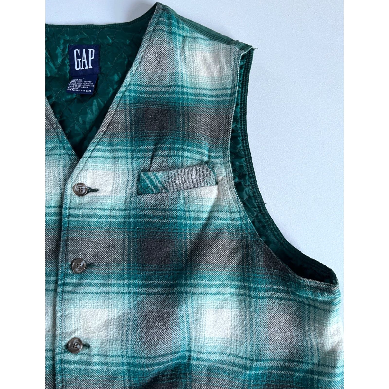 Gap VINTAGE Gap Plaid Vest Shirt Mens L Green 90s City Pockets Bagged Waistcoat Short Size US L / EU 52-54 / 3 - 6 Thumbnail