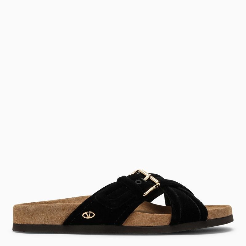 image of Valentino Garavani Fussfriend Black Velvet Slide Sandal, Women's (Size 9)