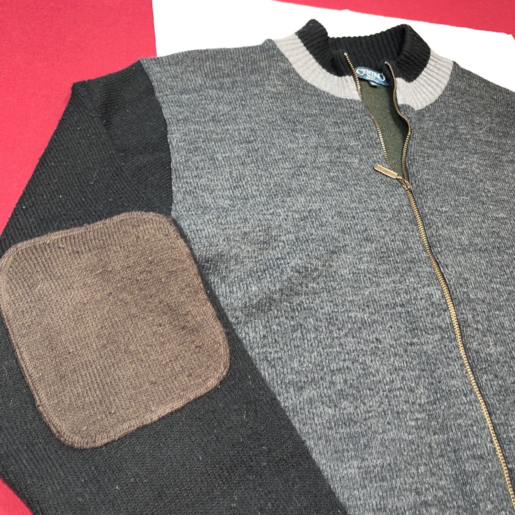 Vintage VINTAGE Centro Maglia Italian Zip Sweater Jacket WOOL BLACK GRAY Tan elbow Pads Mens XL Size US XL / EU 56 / 4 - 3 Thumbnail
