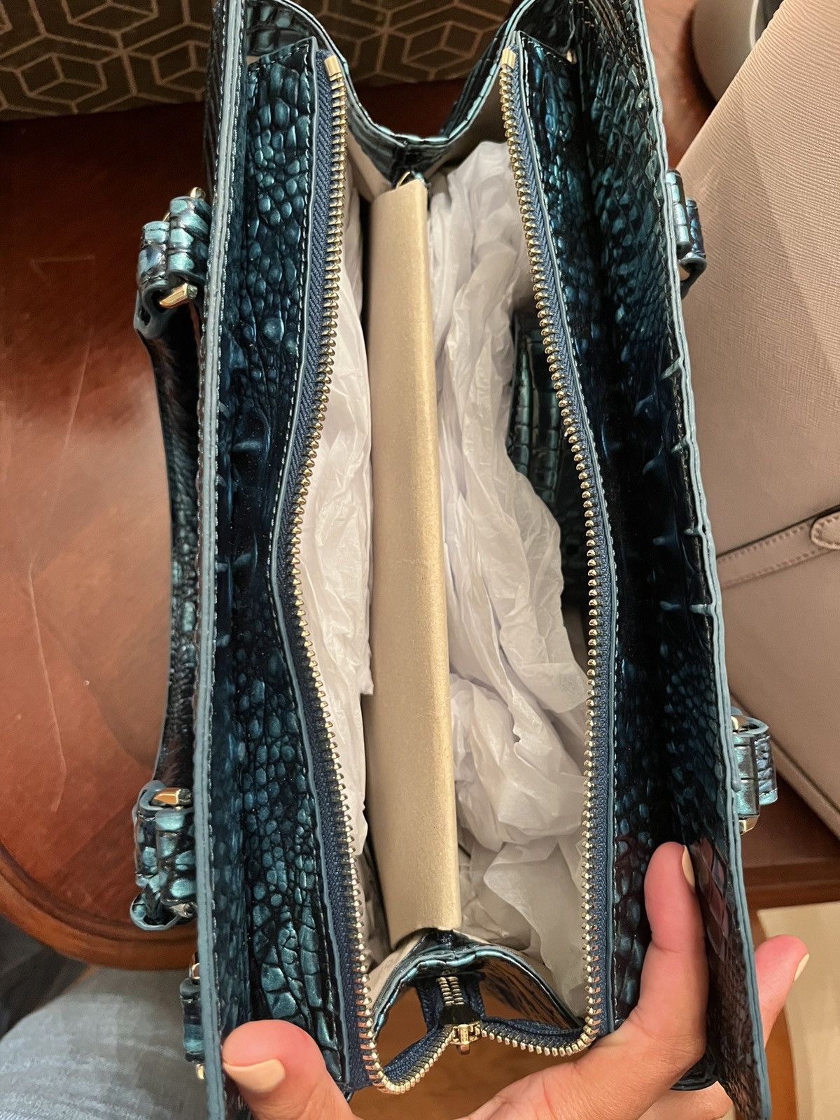 Brand New Blue Patina Brahmin