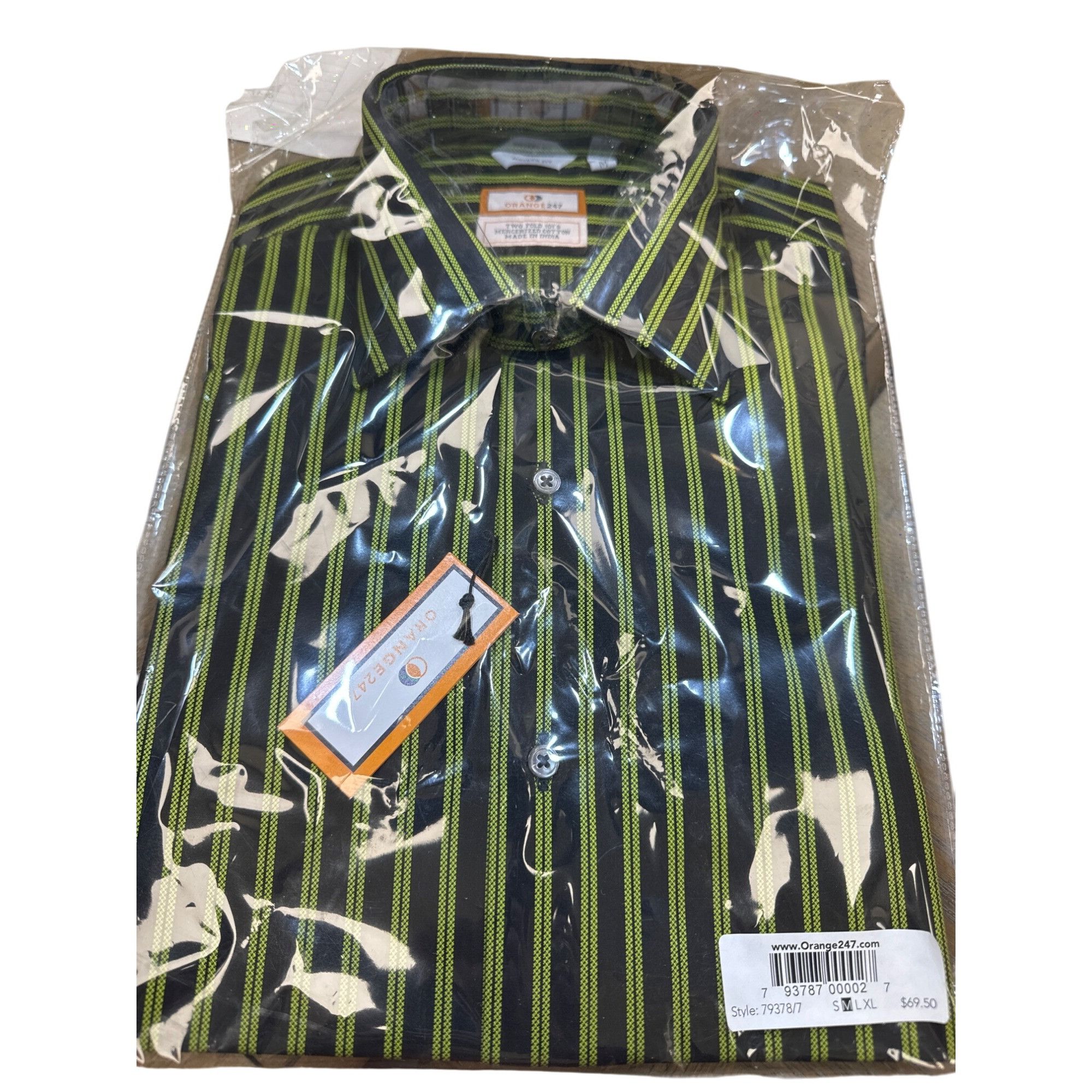 Designer Orange247 Mens Black & Green Pinstriped Long Sleeve Button D Size US M / EU 48-50 / 2 - 1 Thumbnail