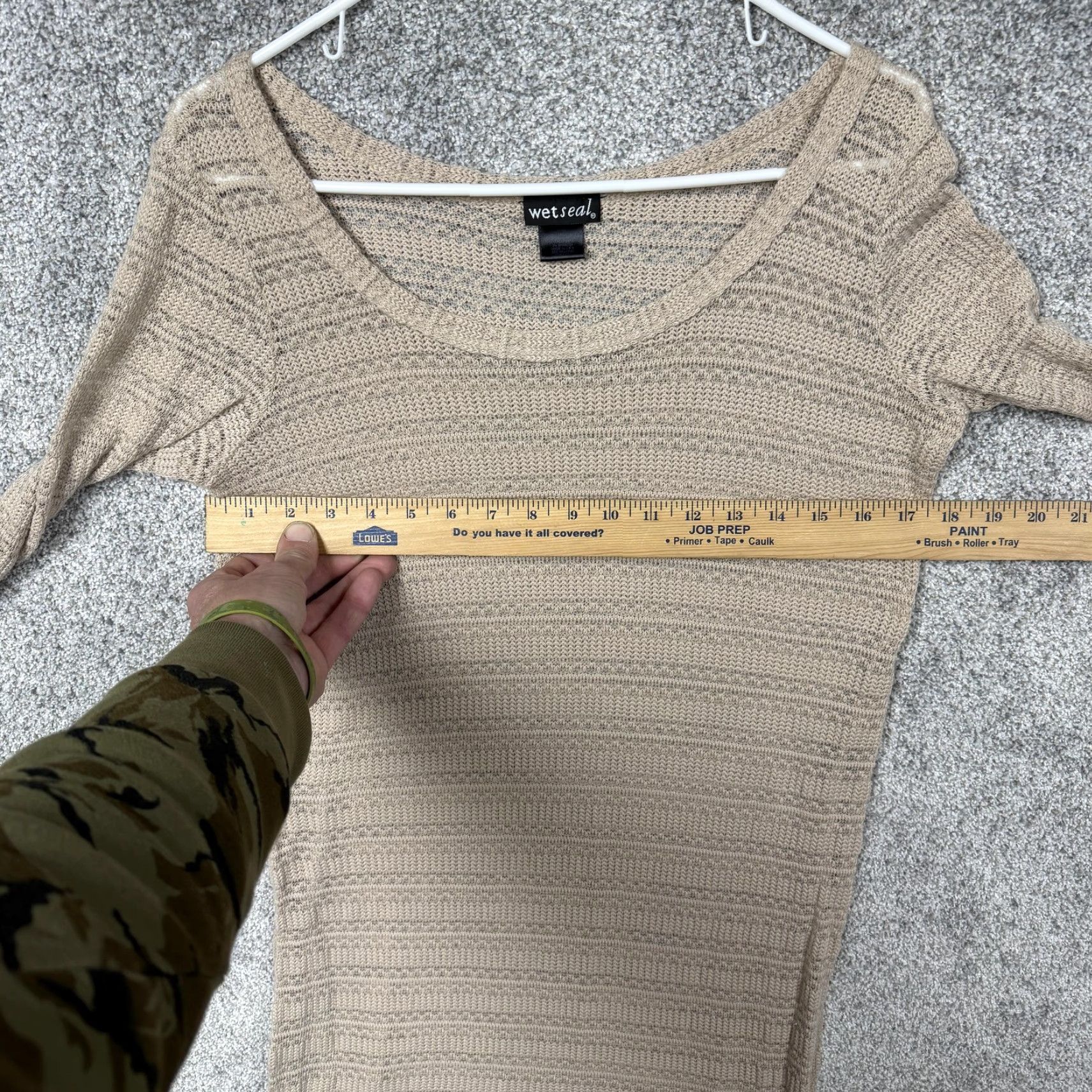 Vintage VINTAGE Wet-seal Dress Knit Sleeve Long L Beige 90s Grunge Indie Sleaze Side Slit Knee Length Bodycon Sweater Open Knit Casual Womens Size L / US 10 / IT 46 - 3 Thumbnail