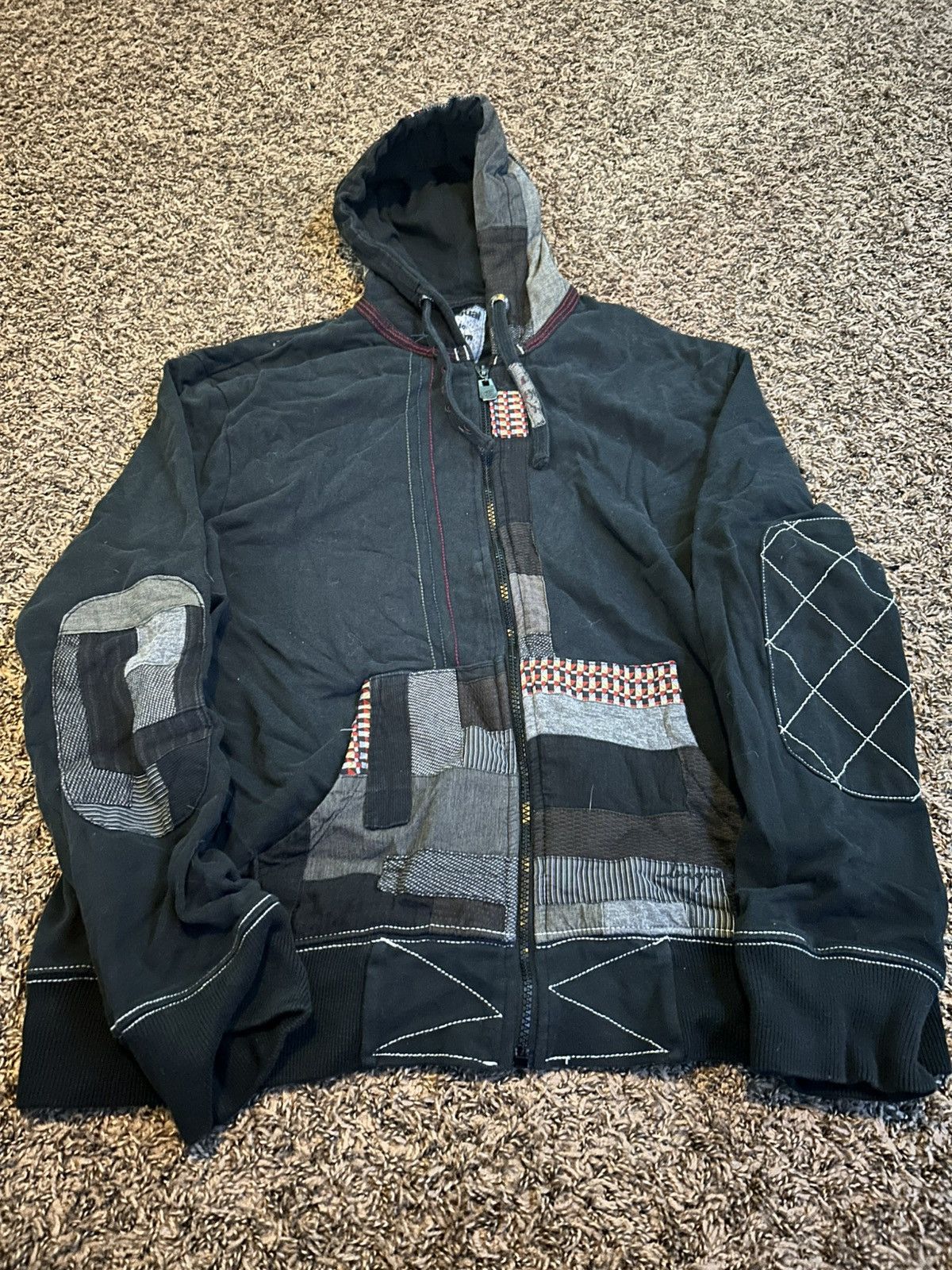 Japanese Brand × Vintage Rare Patchwork Japanese Style Vintage Zip Up Hoodie Size US XL / EU 56 / 4 - 1 Thumbnail