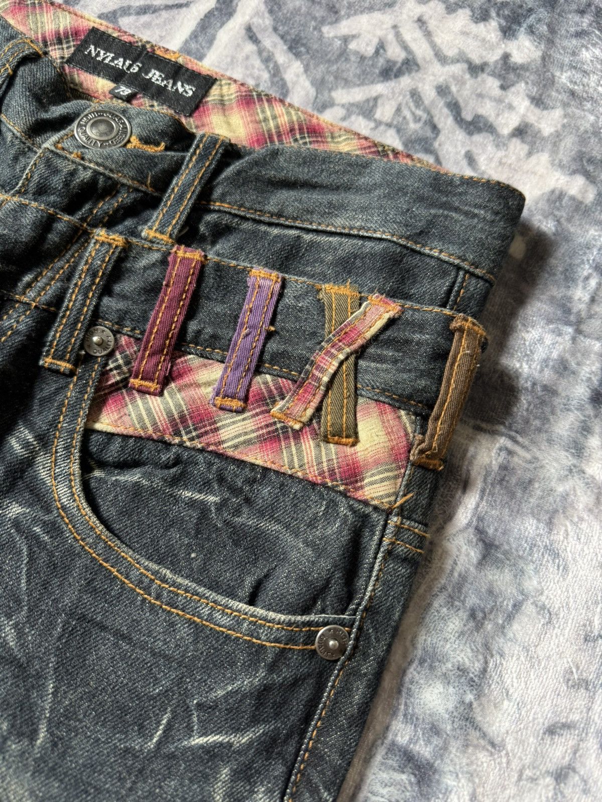 Hysteric Glamour Nylaus Japan Double Waist Cracked Shadow Wash Edgy Jeans Size US 29 - 9 Thumbnail
