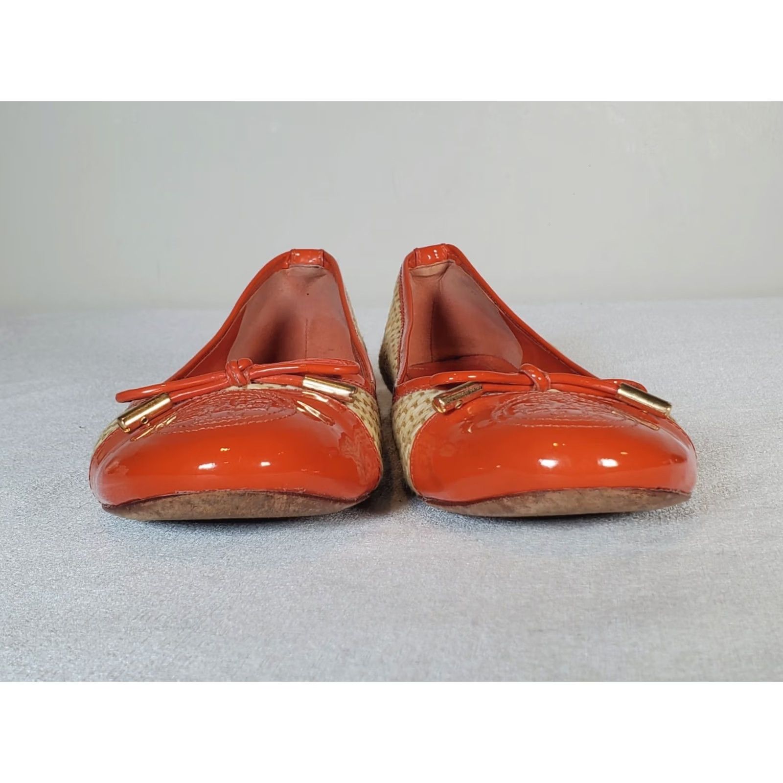 Tory Burch Tory Burch Catherine Cap Toe Raffia Patent Ballet Flats Orange Bow Women's US 8 Ballet Flat M Size ONE SIZE - 6 Thumbnail