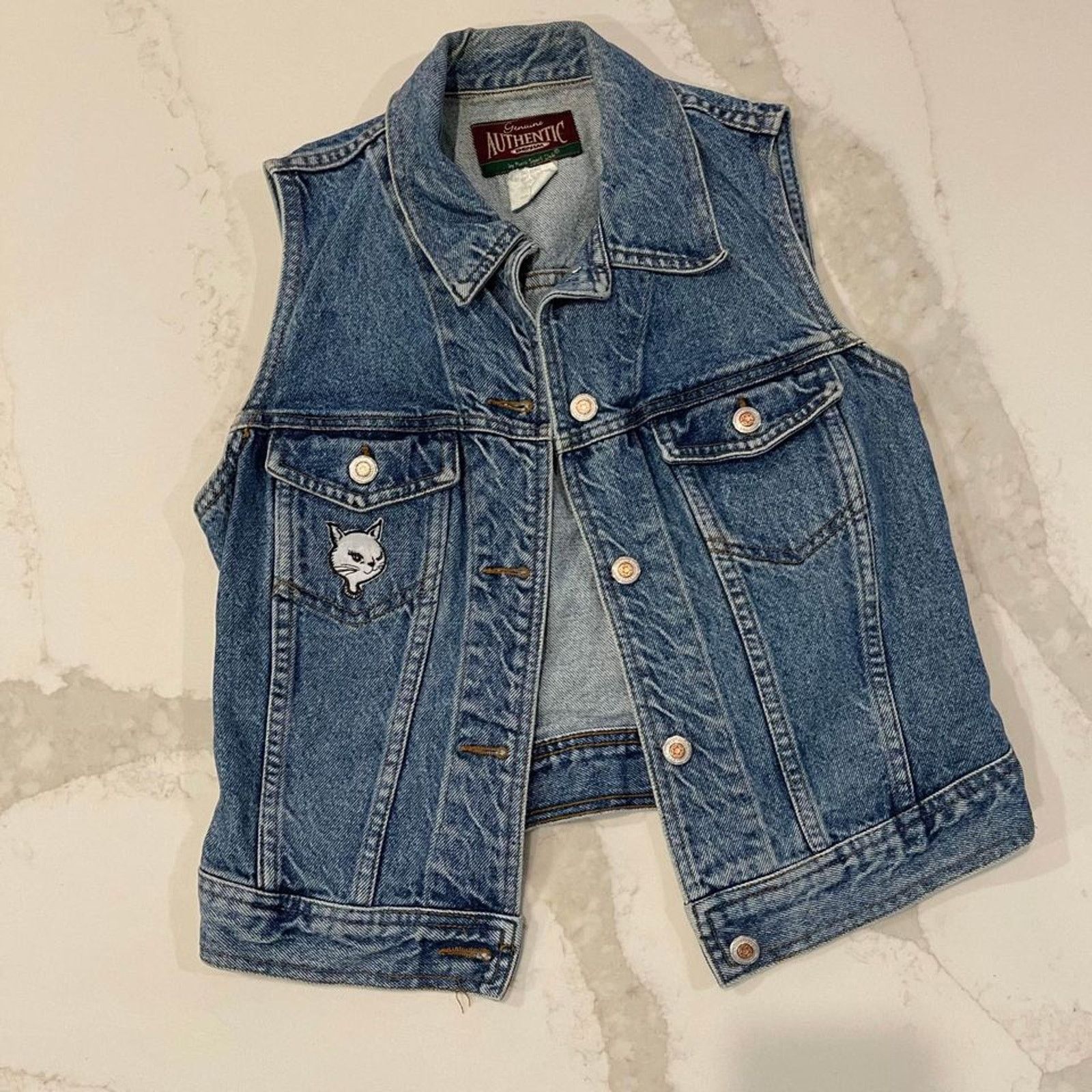Other Vintage Genuine Authentic Denim Vest Cat Patch Womens Medium Size L / US 10 / IT 46 - 1 Thumbnail