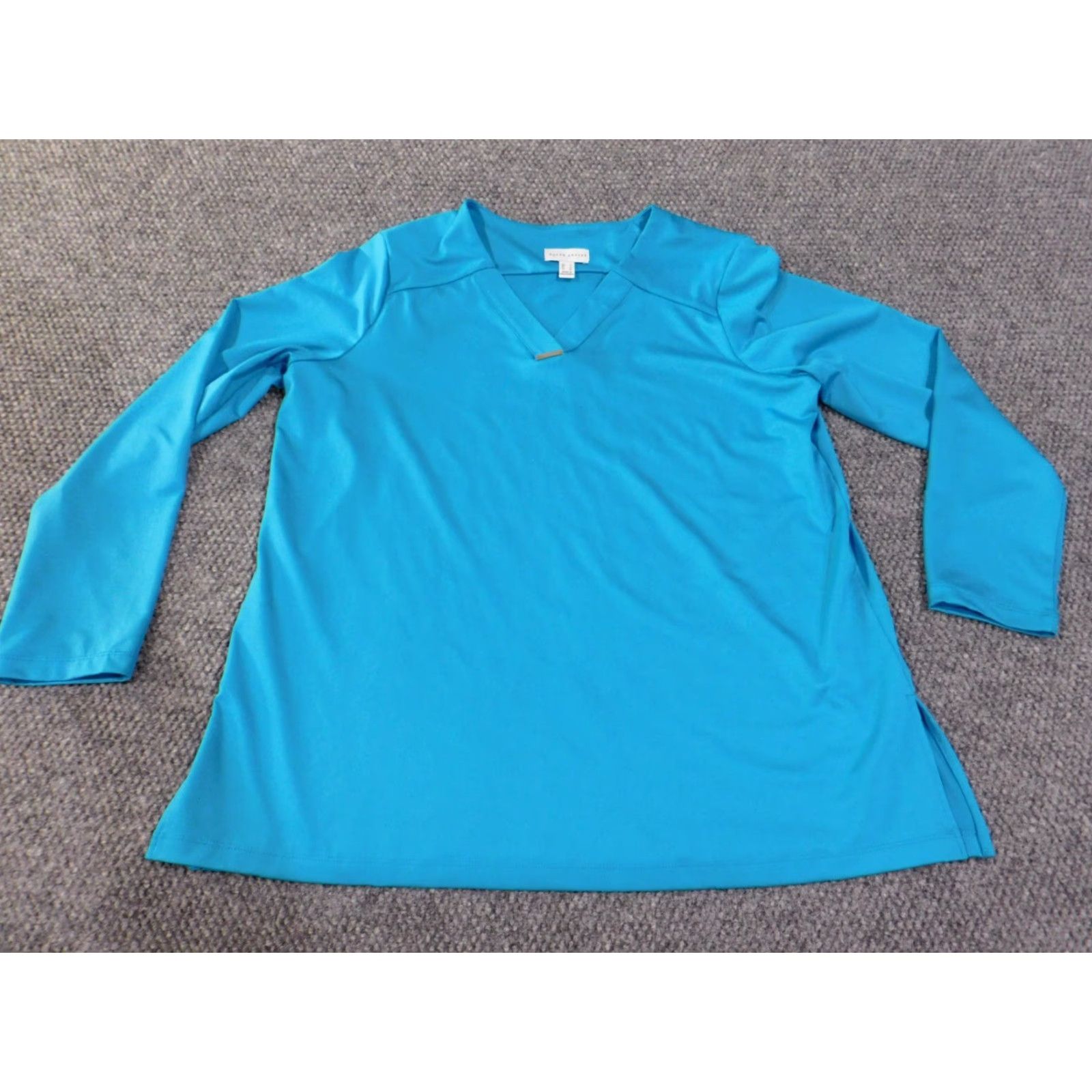 Vintage Susan Graver Blouse Shirt Womens Large Blue V-Neck Pullover Stretch Casual Shirt Women Size L / US 10 / IT 46 - 4 Thumbnail