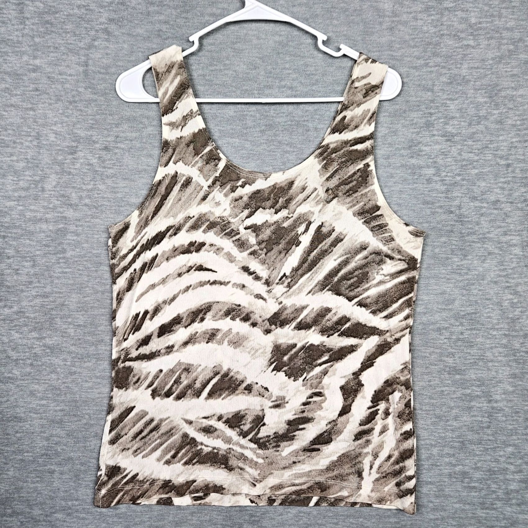 Vintage Chico's Tank Woman Brown White Printed Size 2 Short Sleeve Round Neck Travel All Seasons Pullover Adult Womens Regular Fit Clothing Size XS / US 0-2 / IT 36-38 - 2 Thumbnail