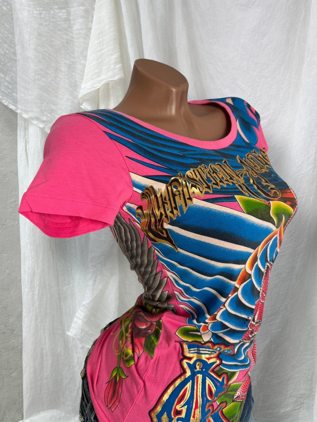 Christian Audigier Christian Audigier (Ed Hardy) Y2K Glam Rhinestones T-Shirt Size S / US 4 / IT 40 - 4 Thumbnail