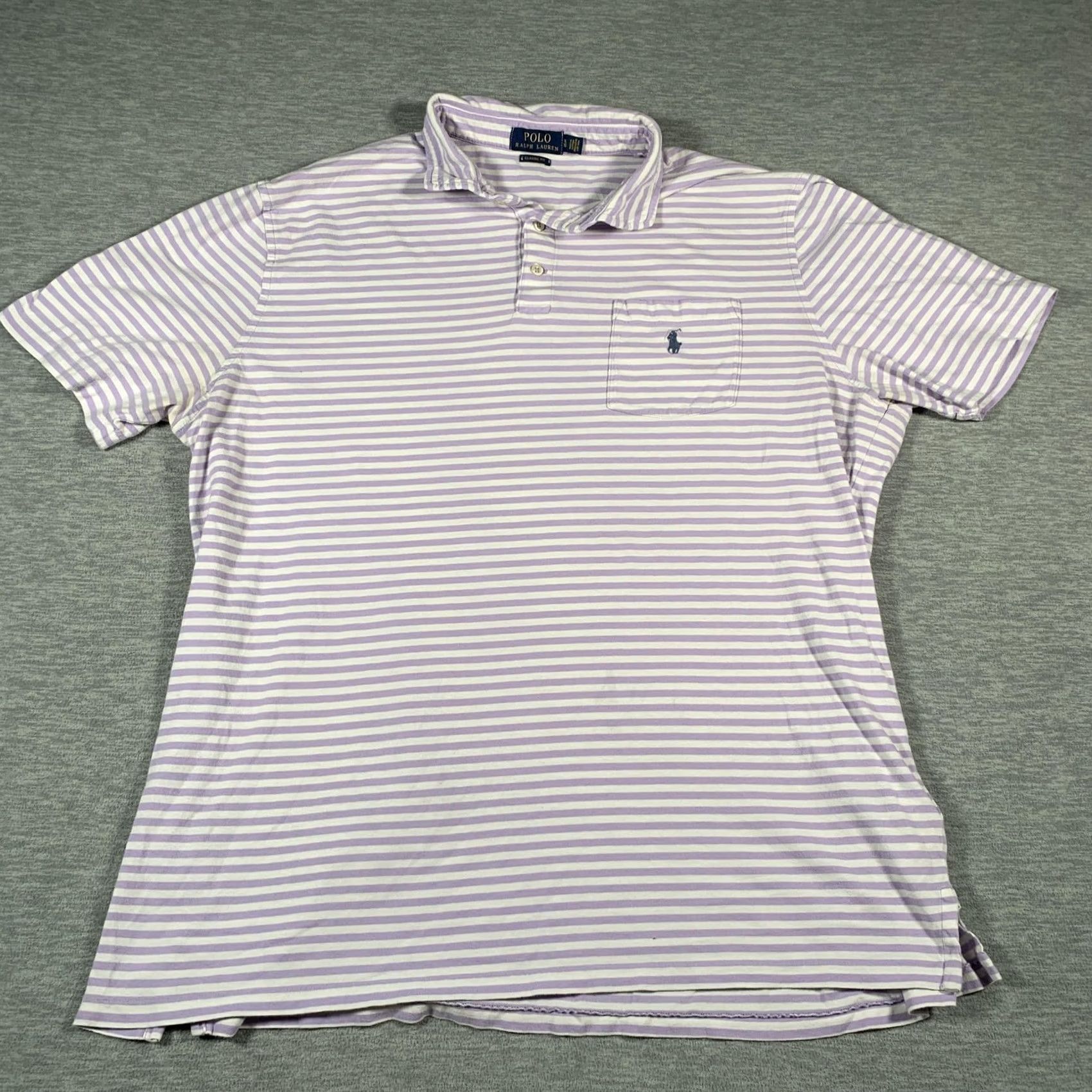 Polo Ralph Lauren Polo Ralph Lauren Polo Shirt Mens Large Purple White Striped Classic Fit Pony Polo Shirt Size US S / EU 44-46 / 1 - 2 Thumbnail
