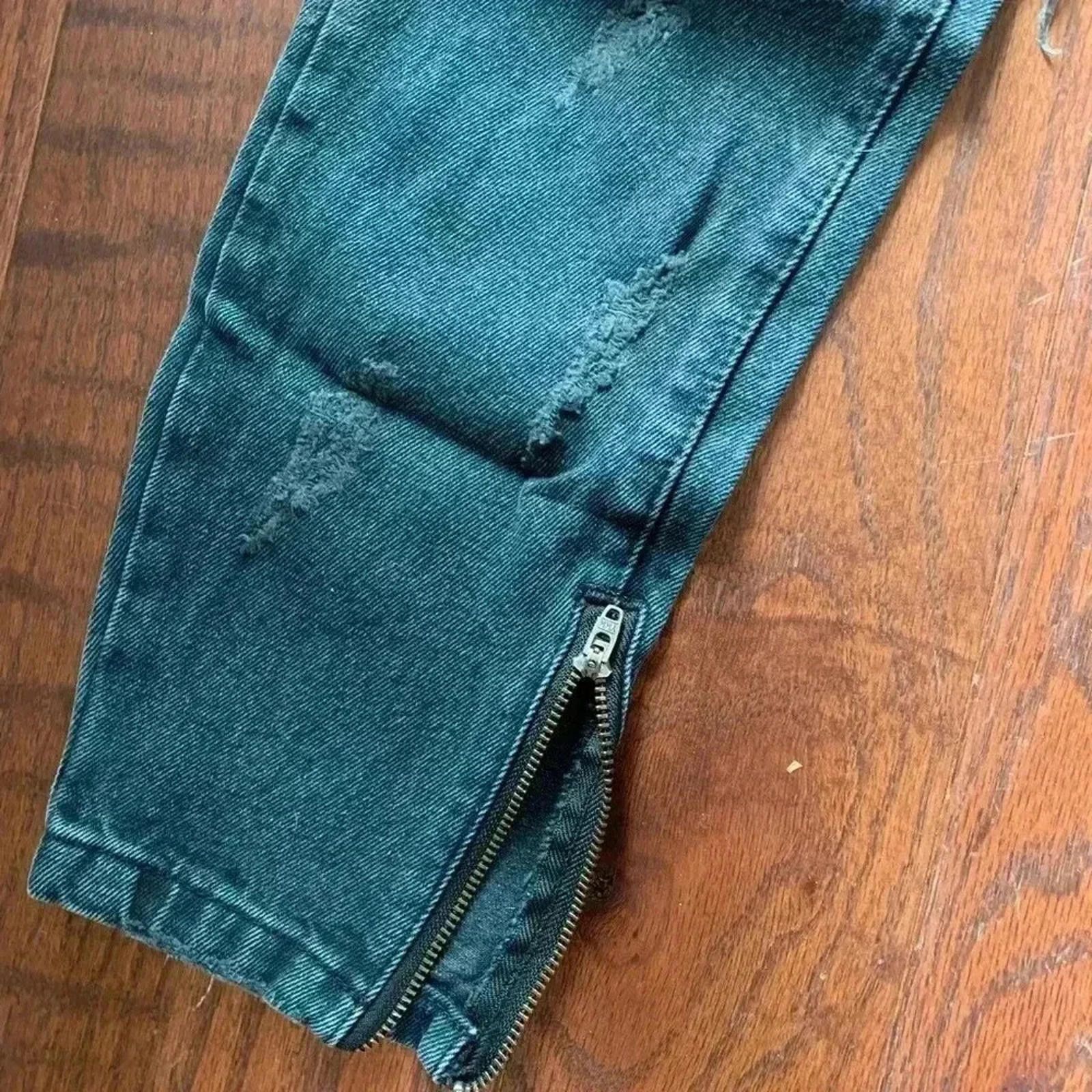 Designer Black distressed jeans with zippers Size 27" / US 4 / IT 40 - 6 Thumbnail