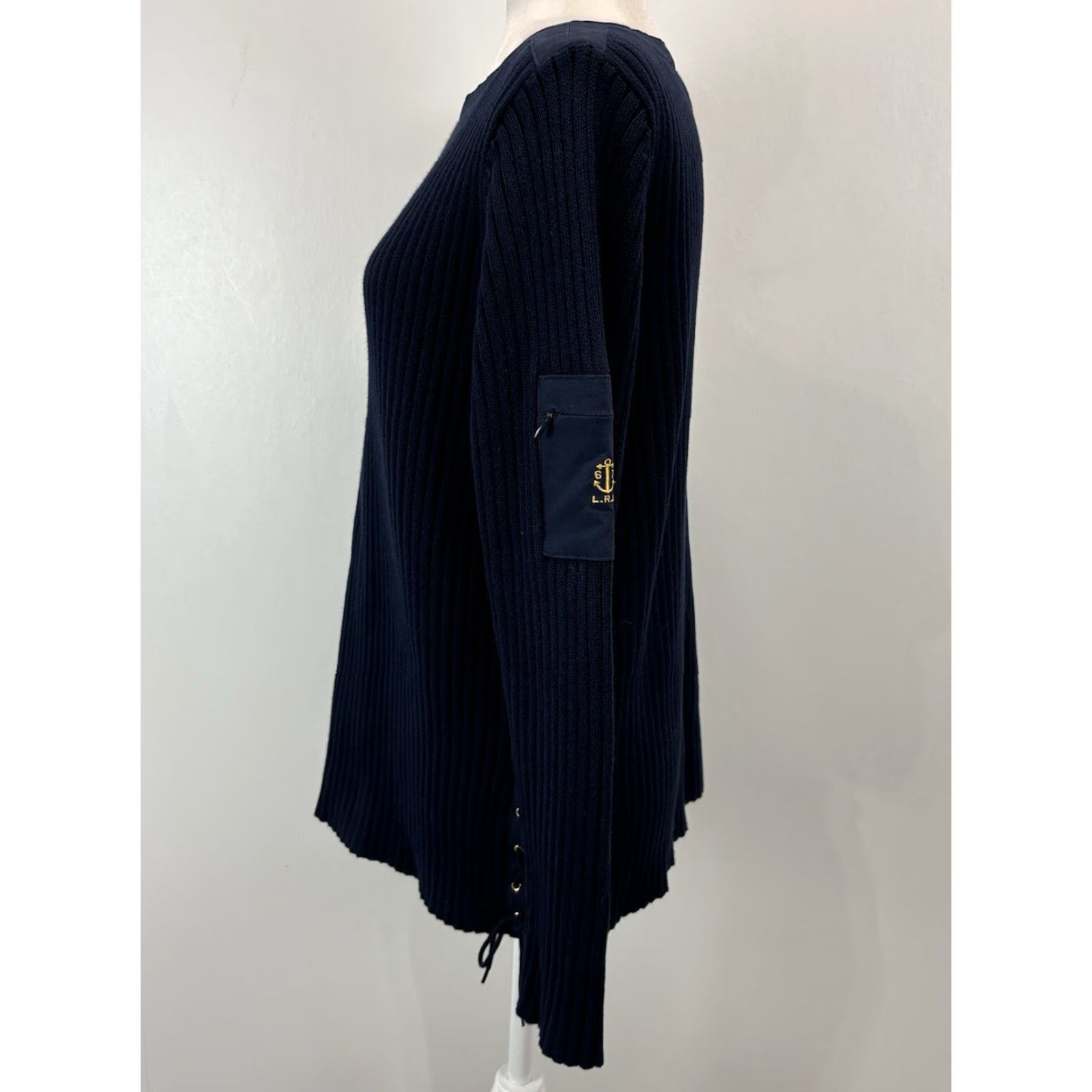 Ralph Lauren Lauren Ralph Lauren Ribbed Sweater Women’s 1X Plus Navy Lace Sides Nautical Size XL / US 12-14 / IT 48-50 - 2 Thumbnail
