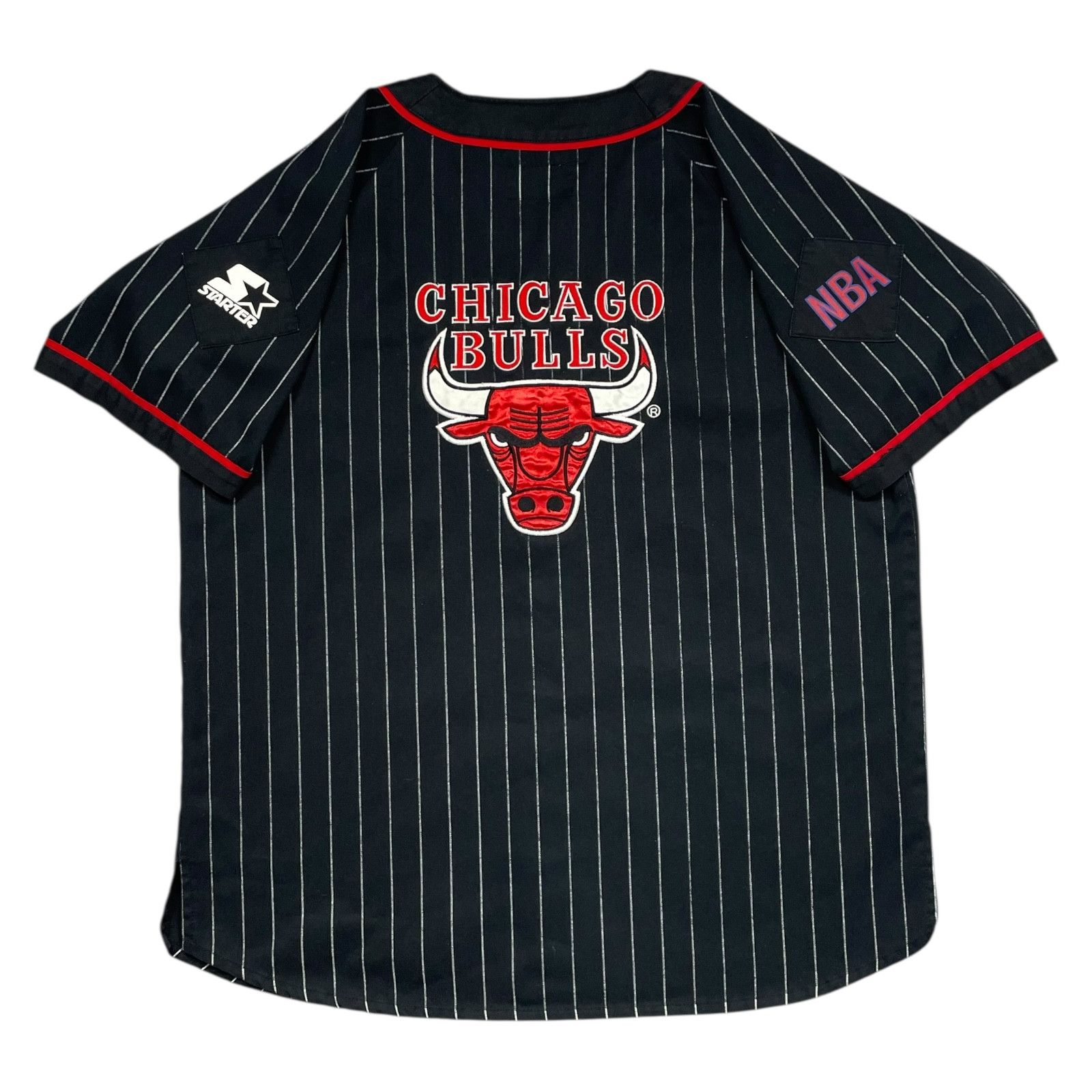 NBA VTG 90s CHICAGO BULLS STARTER PINSTRIPE BASEBALL JERSEY XL Size US XL / EU 56 / 4 - 1 Thumbnail