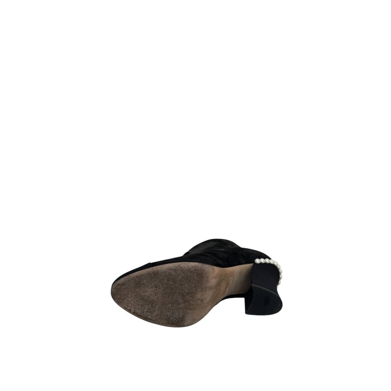 Chanel Chanel Black Suede Lace Up Pearls Booties - Size 38.5 Size US 7.5 / IT 37.5 - 5 Thumbnail
