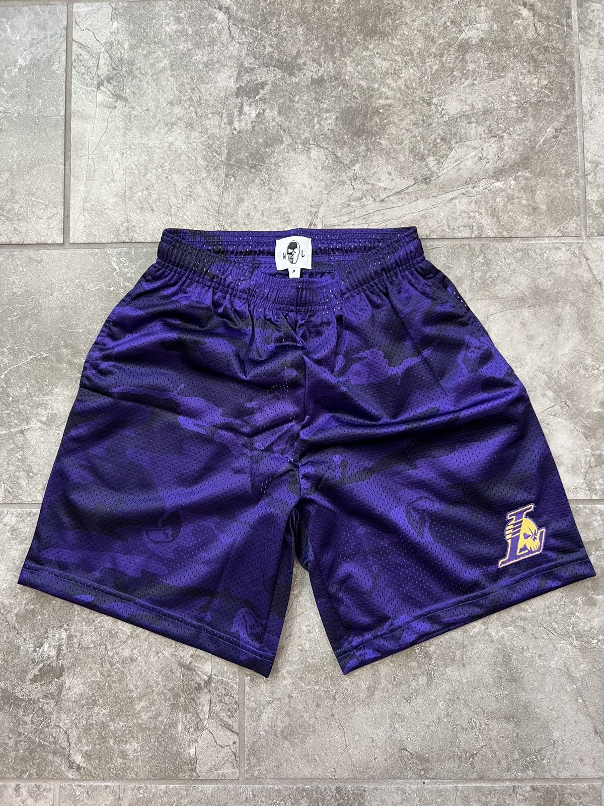 Warren Lotas Lakers Reaper Shorts Camo Purple Medium