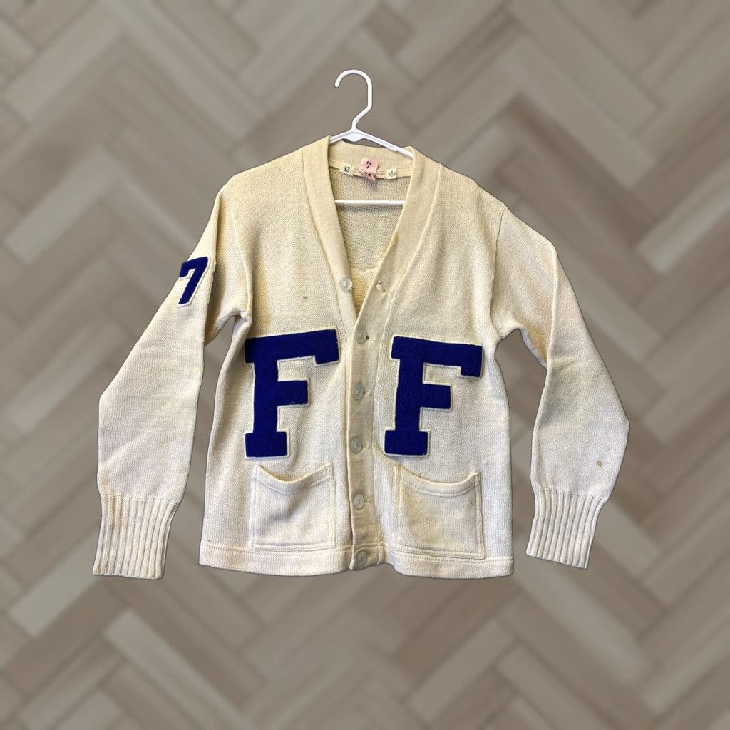 Vintage VINTAGE Letterman Sweater St Francis 72 Beige 100% Virgin Wool L Mens - 1960s / FF Classic Size US L / EU 52-54 / 3 - 1 Thumbnail