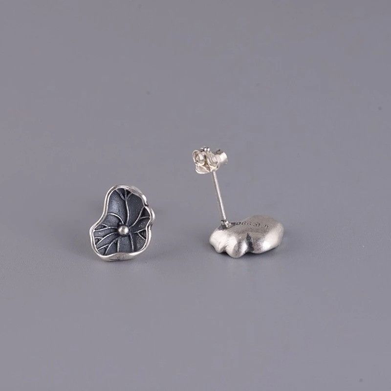 Jewelry Lotus Leaf Stud Earrings 925 Sterling Silver Ear Charms Gift Size ONE SIZE - 4 Thumbnail